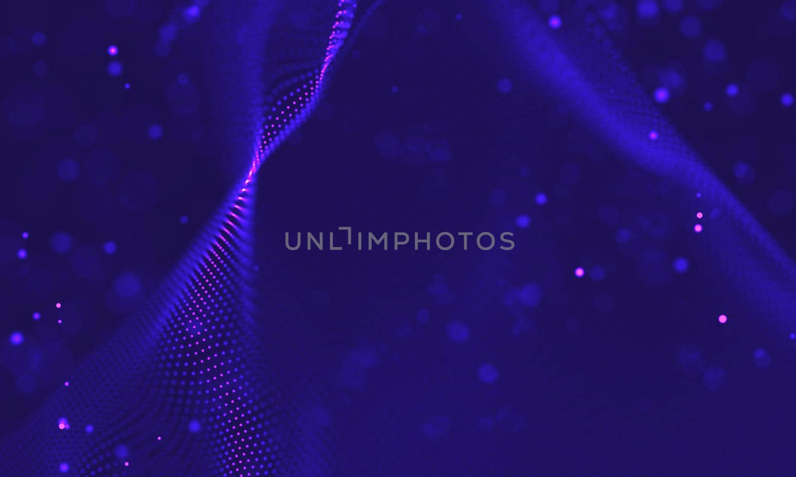 Abstract futuristic illustration of polygonal surface. Low poly shape with connecting dots and lines on dark background. 3D rendering