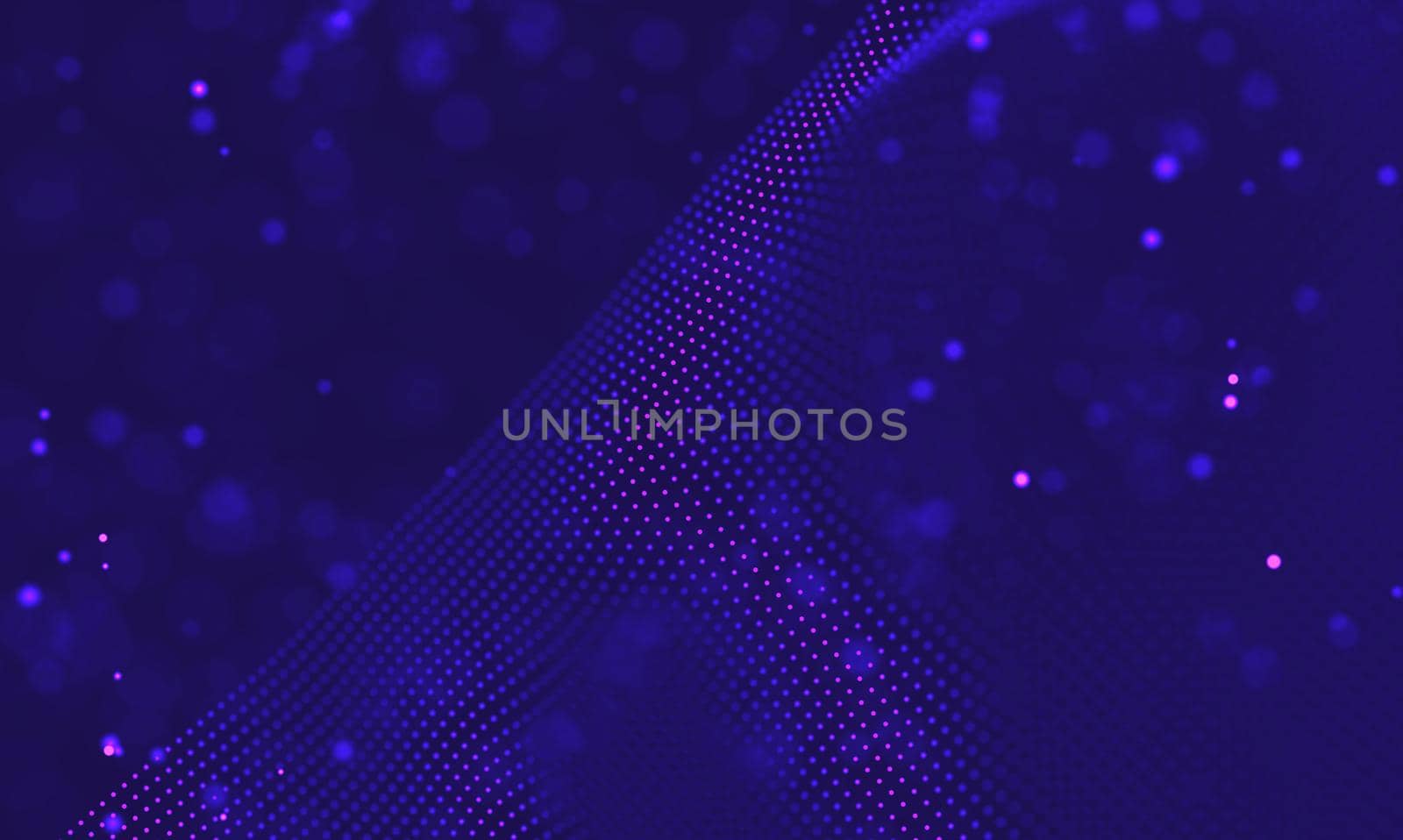 Abstract futuristic illustration of polygonal surface. Low poly shape with connecting dots and lines on dark background. 3D rendering