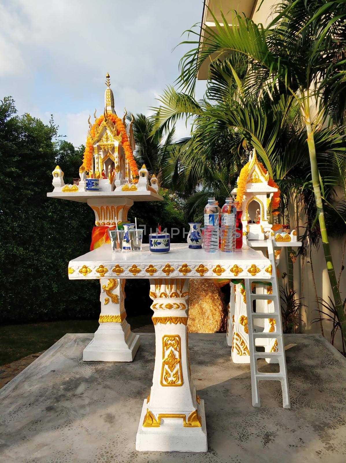 Prayer temple. Buddhist religion, offerings to the gods.
