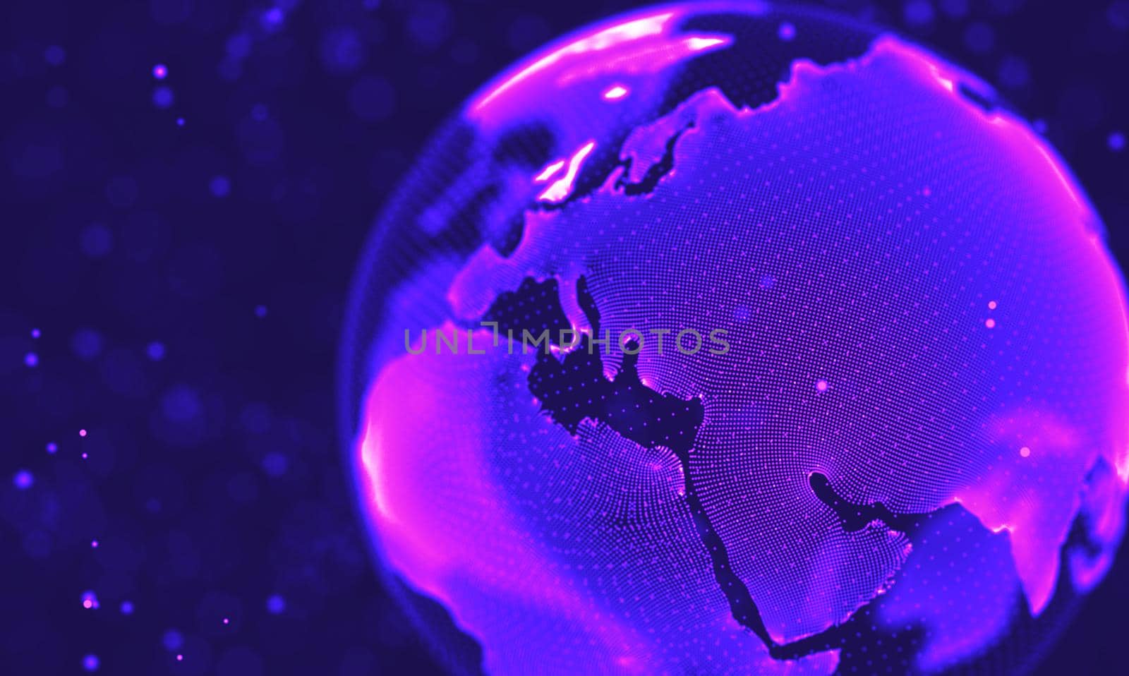 Abstract futuristic illustration of polygonal surface. Low poly shape with connecting dots and lines on dark background. 3D rendering