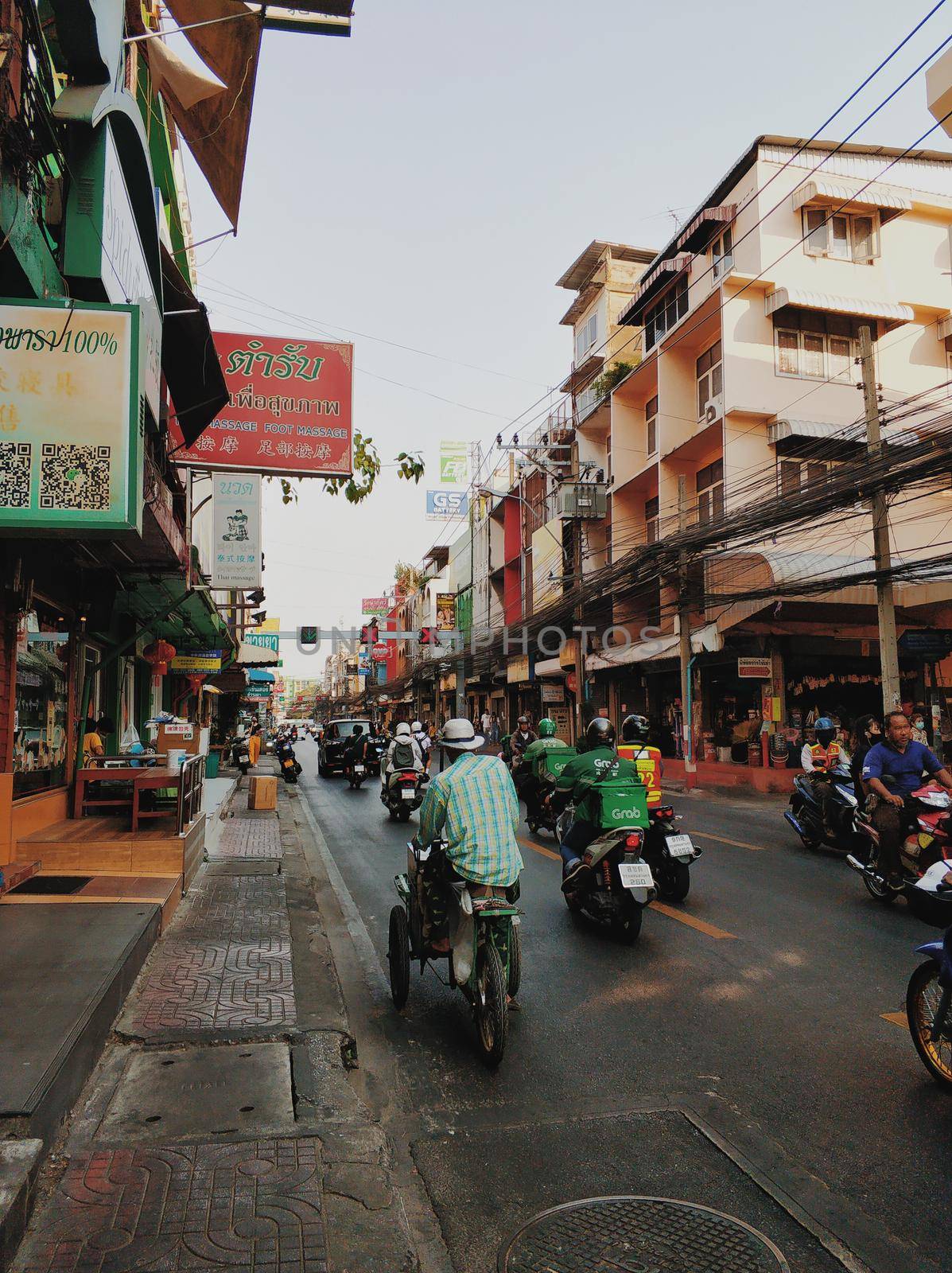 A group of motorcyclists on a Bangkok street. Bangkok, Thailand- 02.05.2020