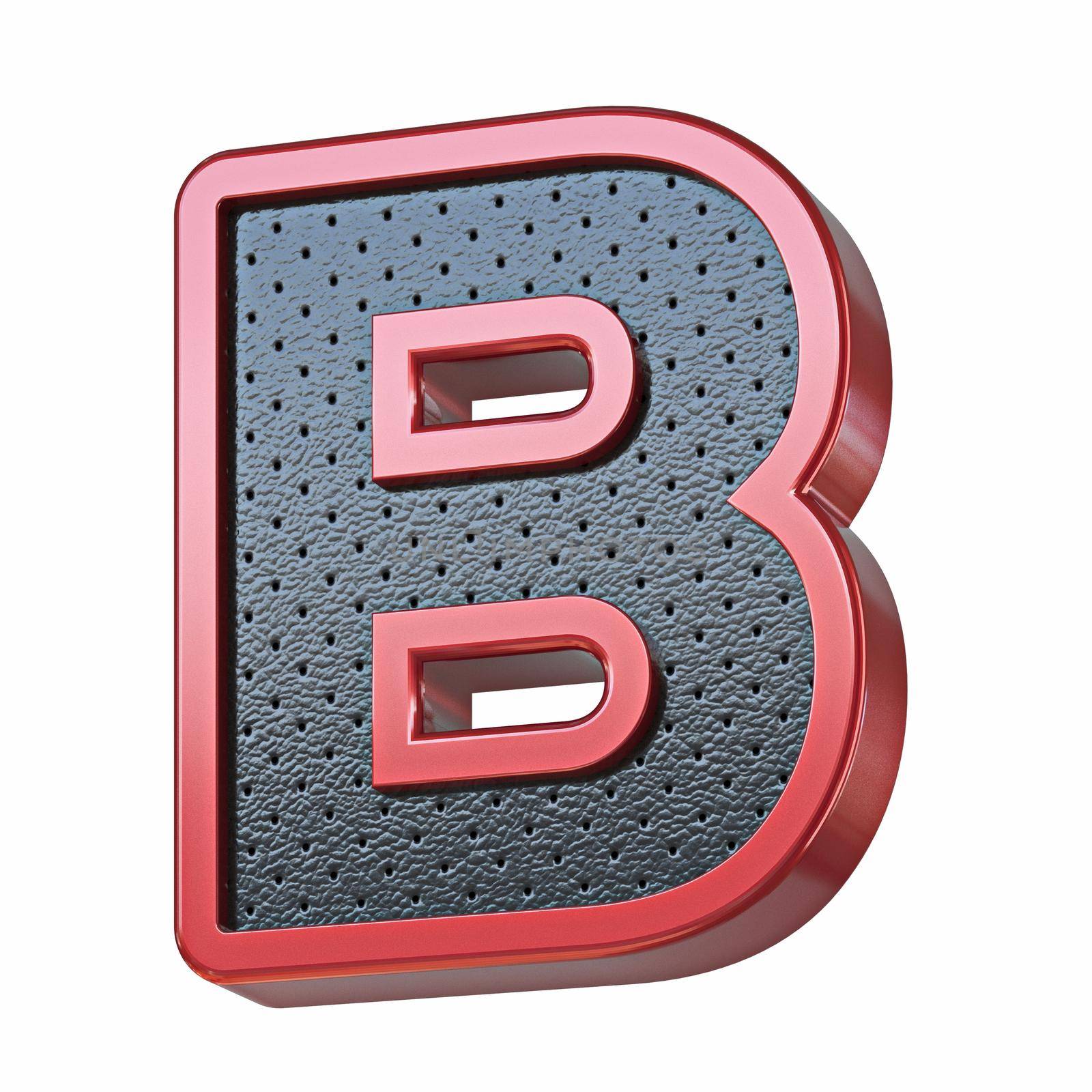Red shinny metal and black leather font Letter B 3D render illustration isolated on white background