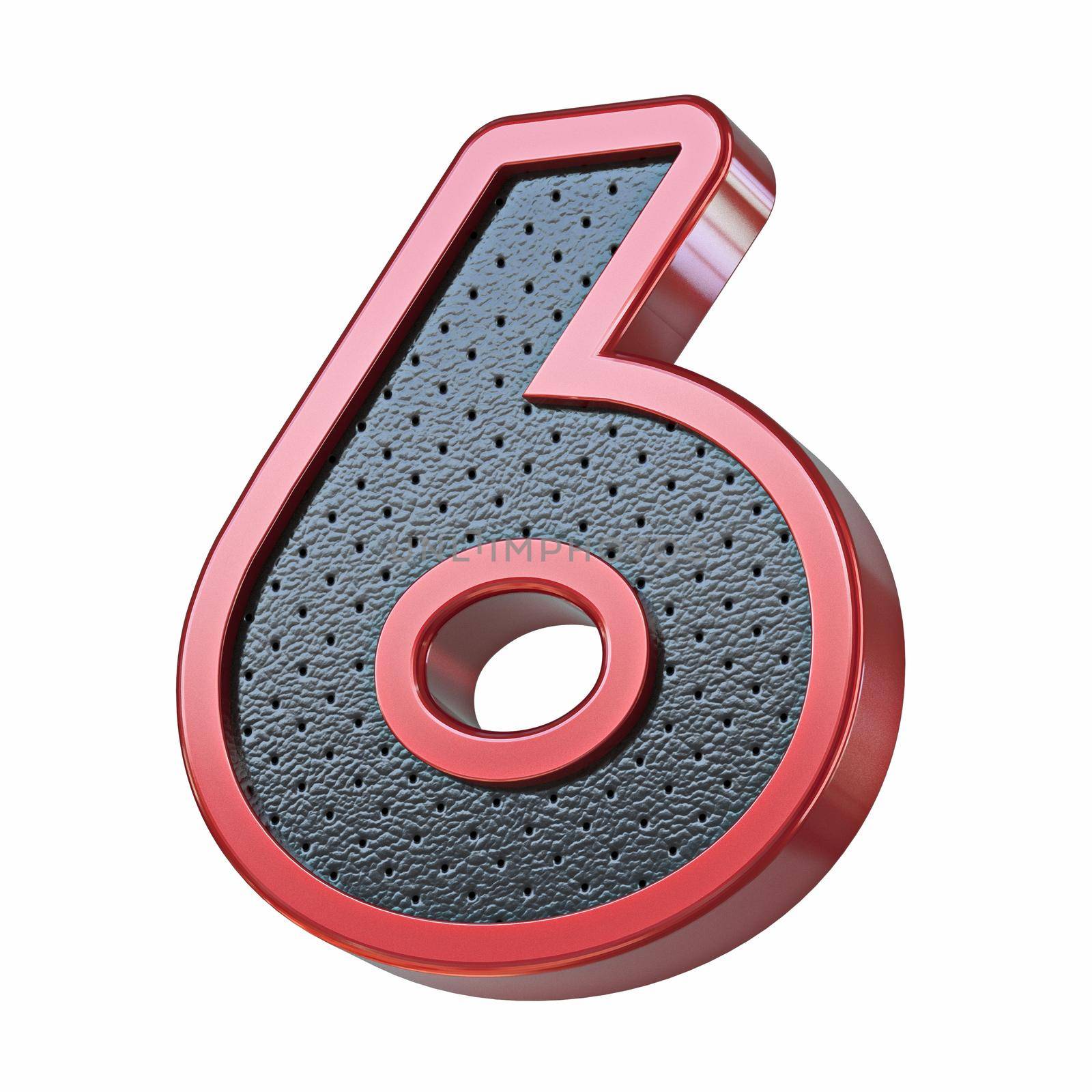 Red shinny metal and black leather font Number 6 SIX 3D by djmilic