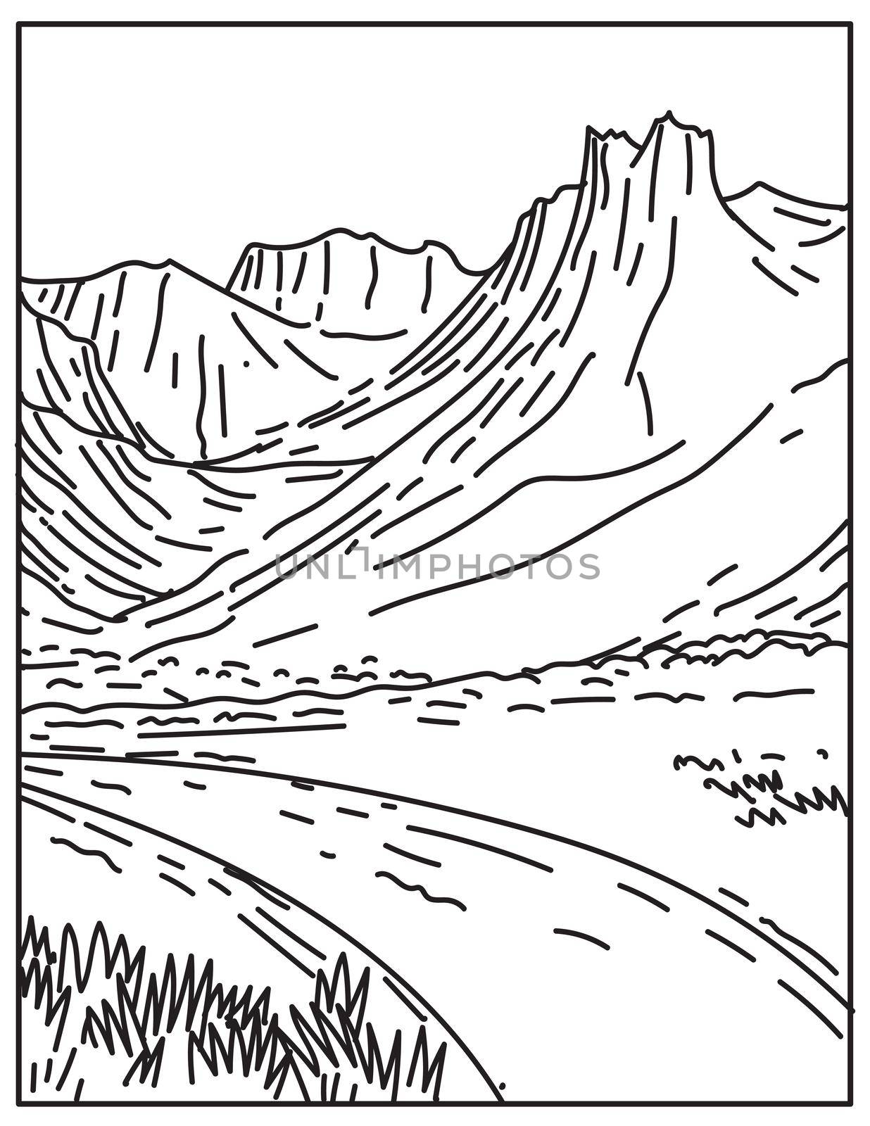 Gates of the Arctic National Park and Preserve in the Brooks Range of Northern Alaska USA Mono Line Art Poster  by patrimonio