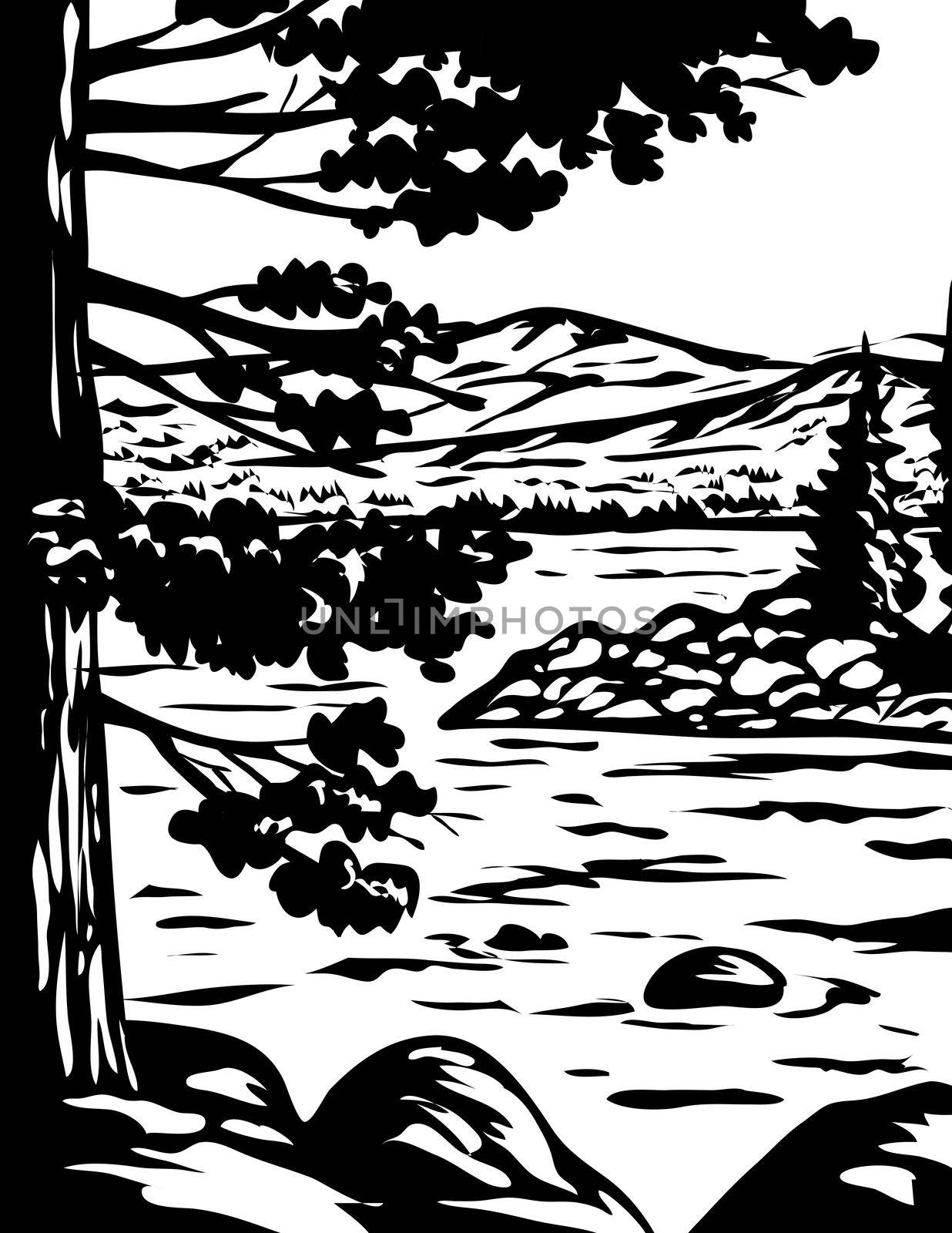 WPA Monochrome Art Emerald Bay State Park in South Lake Tahoe California Usa Grayscale Black and White by patrimonio