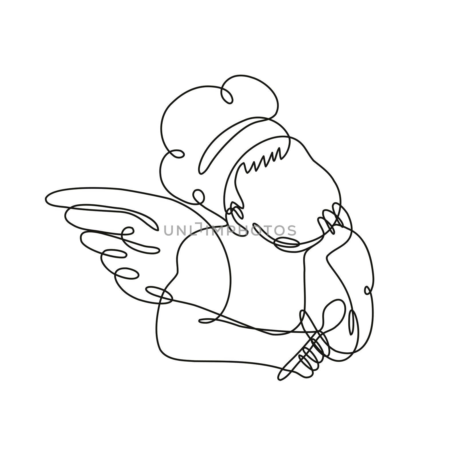 Angel Chef Cook or Baker Holding a Spoon Front View Continuous Line Drawing  by patrimonio