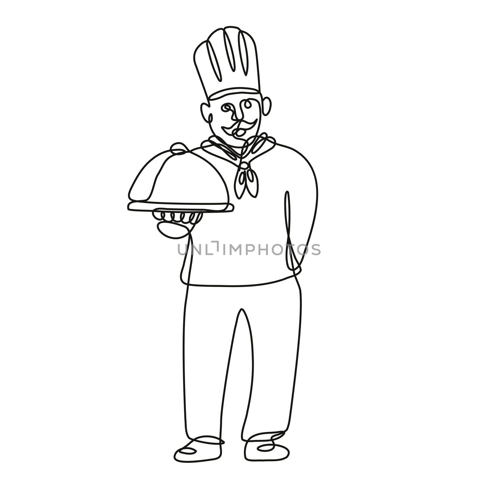 Chef Cook or Baker Holding a Platter Front View Continuous Line Drawing  by patrimonio