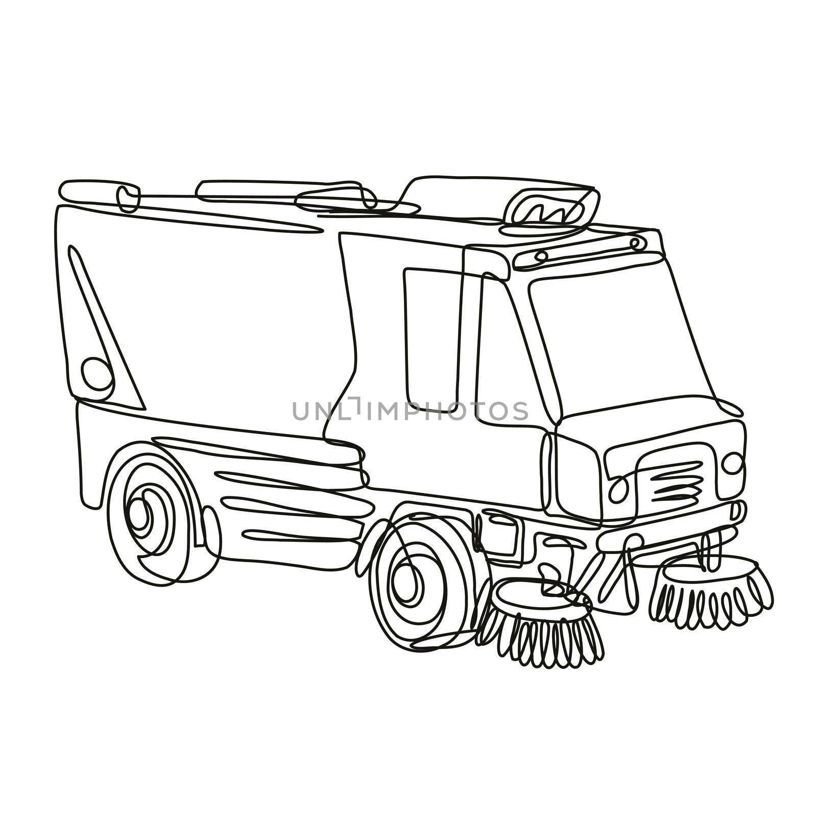 Street Sweeper or Street Cleaner Truck Side View Continuous Line Drawing  by patrimonio
