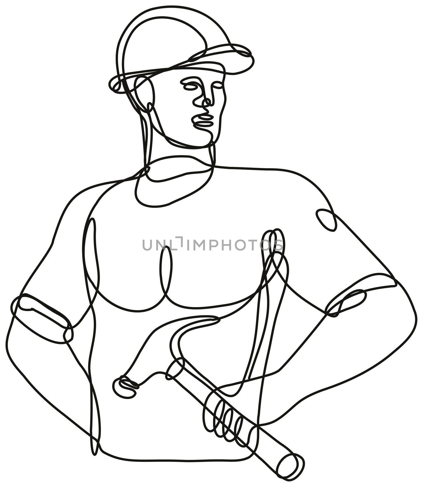 Handyman Holding a Hammer Looking to Side Continuous Line Drawing  by patrimonio