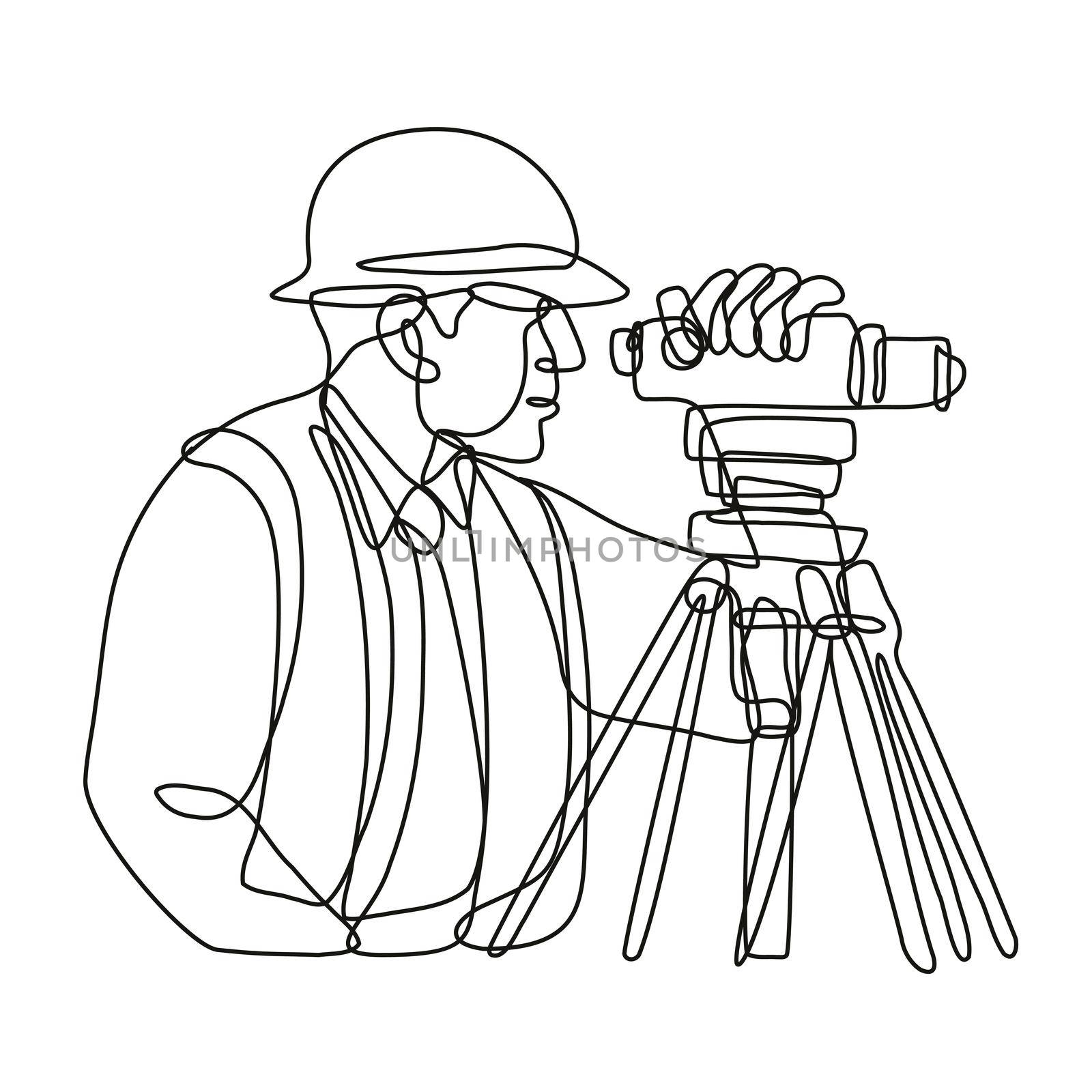 Geodetic Surveyor Using a Theodolite Side View Continuous Line Drawing  by patrimonio