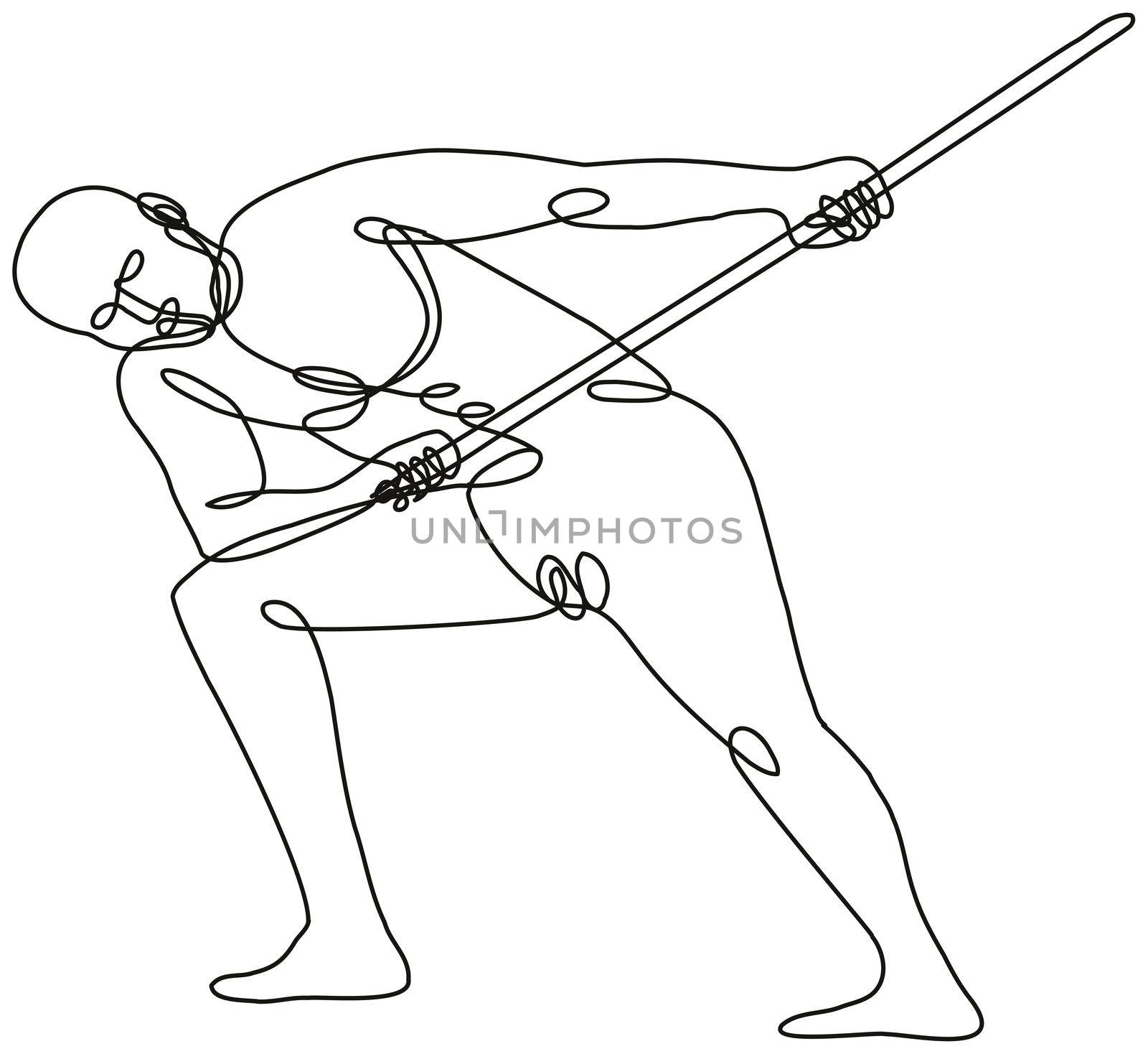 Nude Male Human Figure Pulling Tugging a Rope Viewed from Front Continuous Line Drawing  by patrimonio