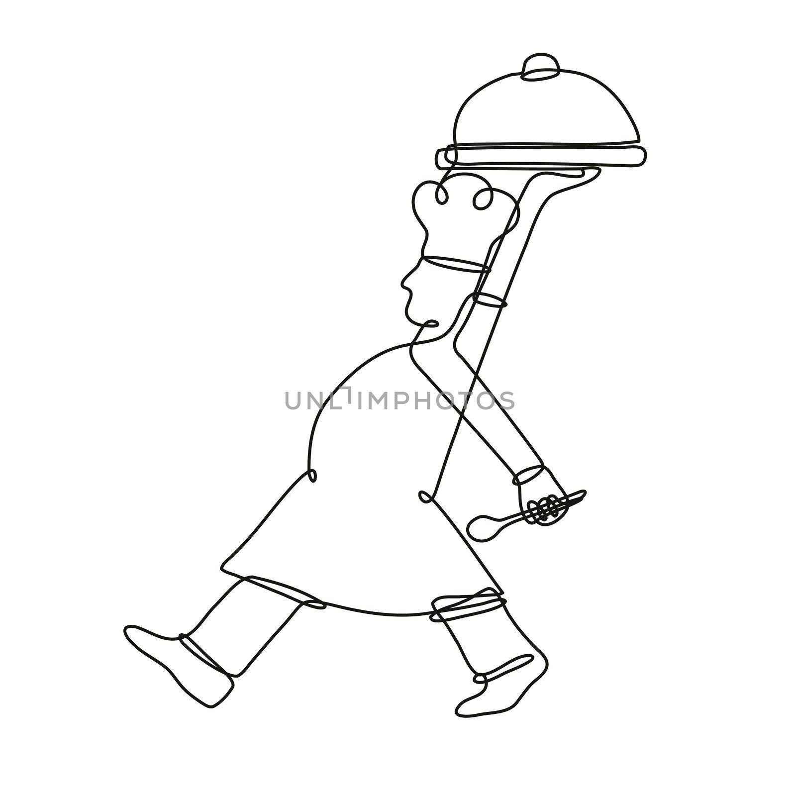 Chef Cook or Baker Serving a Food Platter Side View Continuous Line Drawing  by patrimonio
