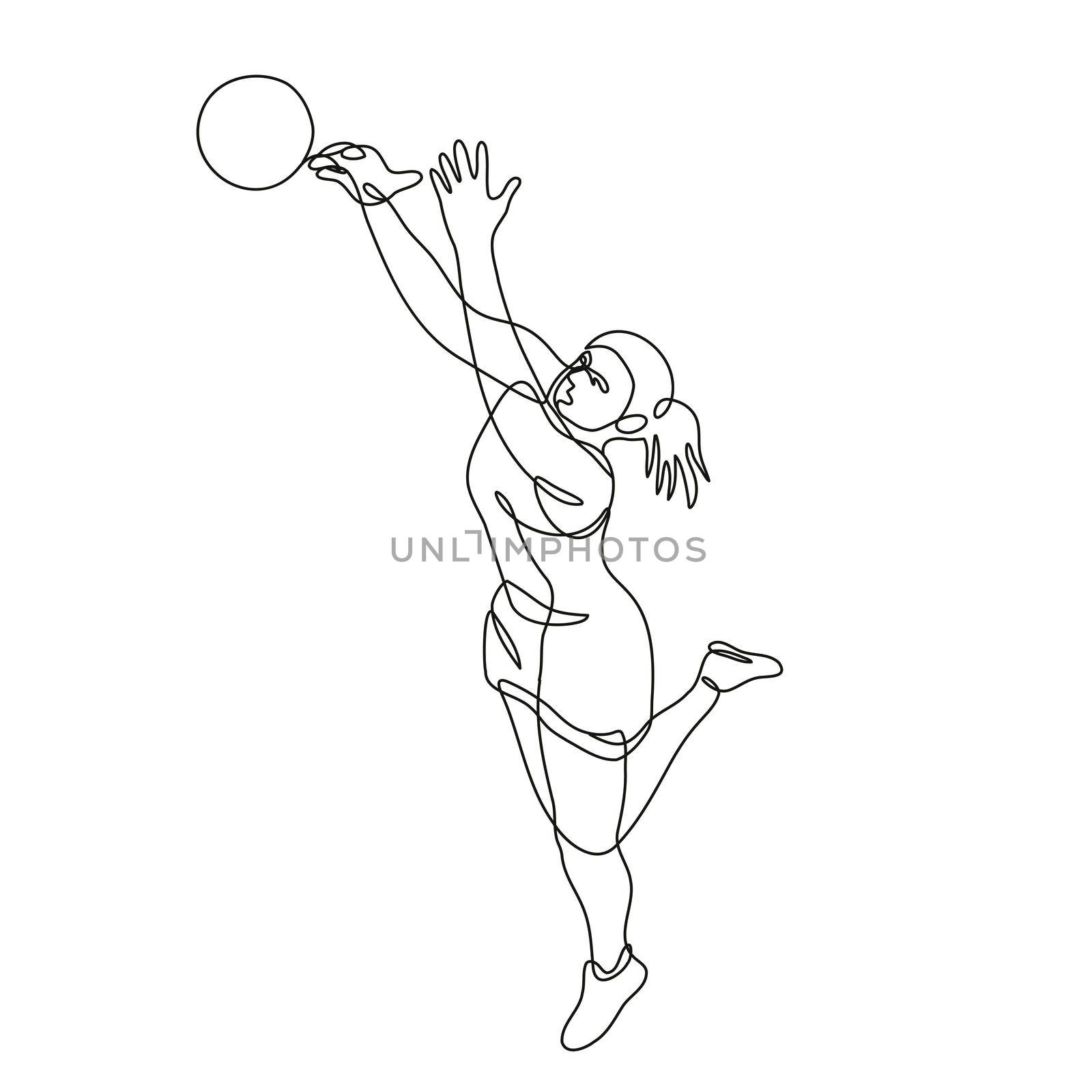 Netball Player Rebounding and Catching the Ball Continuous Line Drawing  by patrimonio