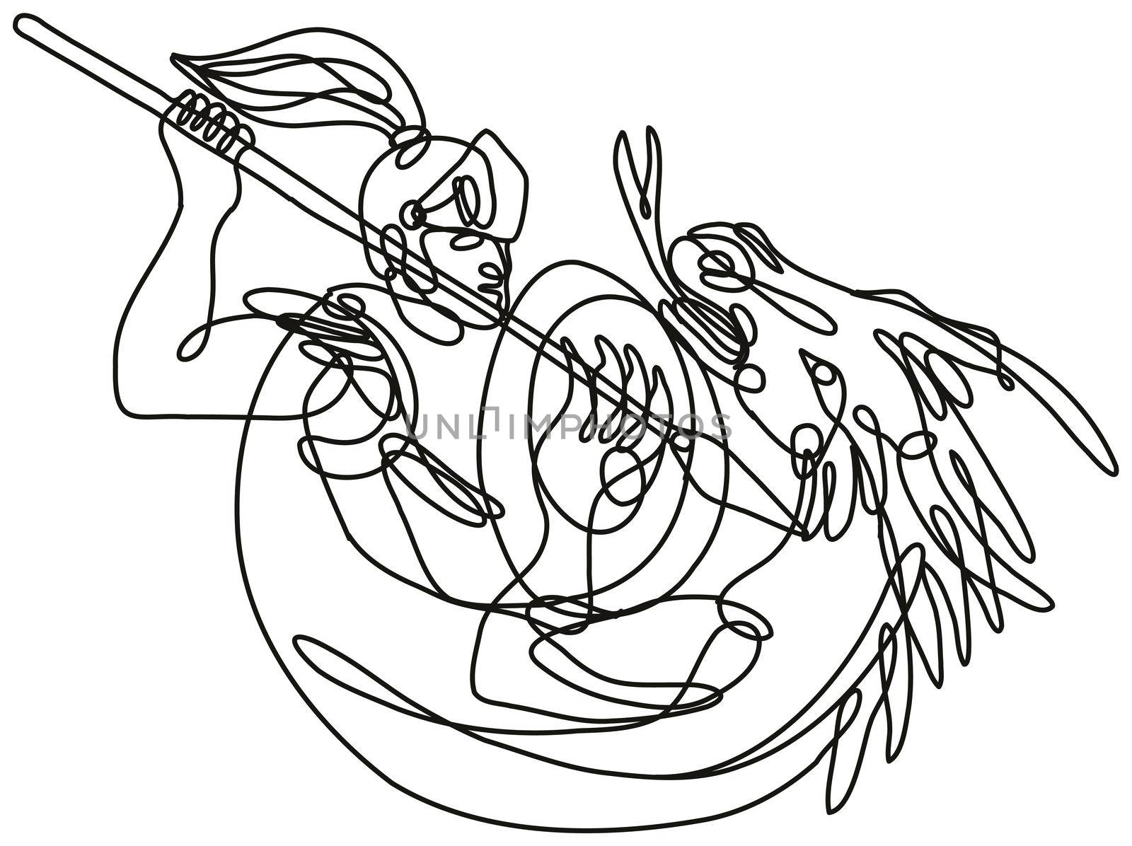 Knight with Lance and Shield Fighting Dragon  Continuous Line Drawing  by patrimonio