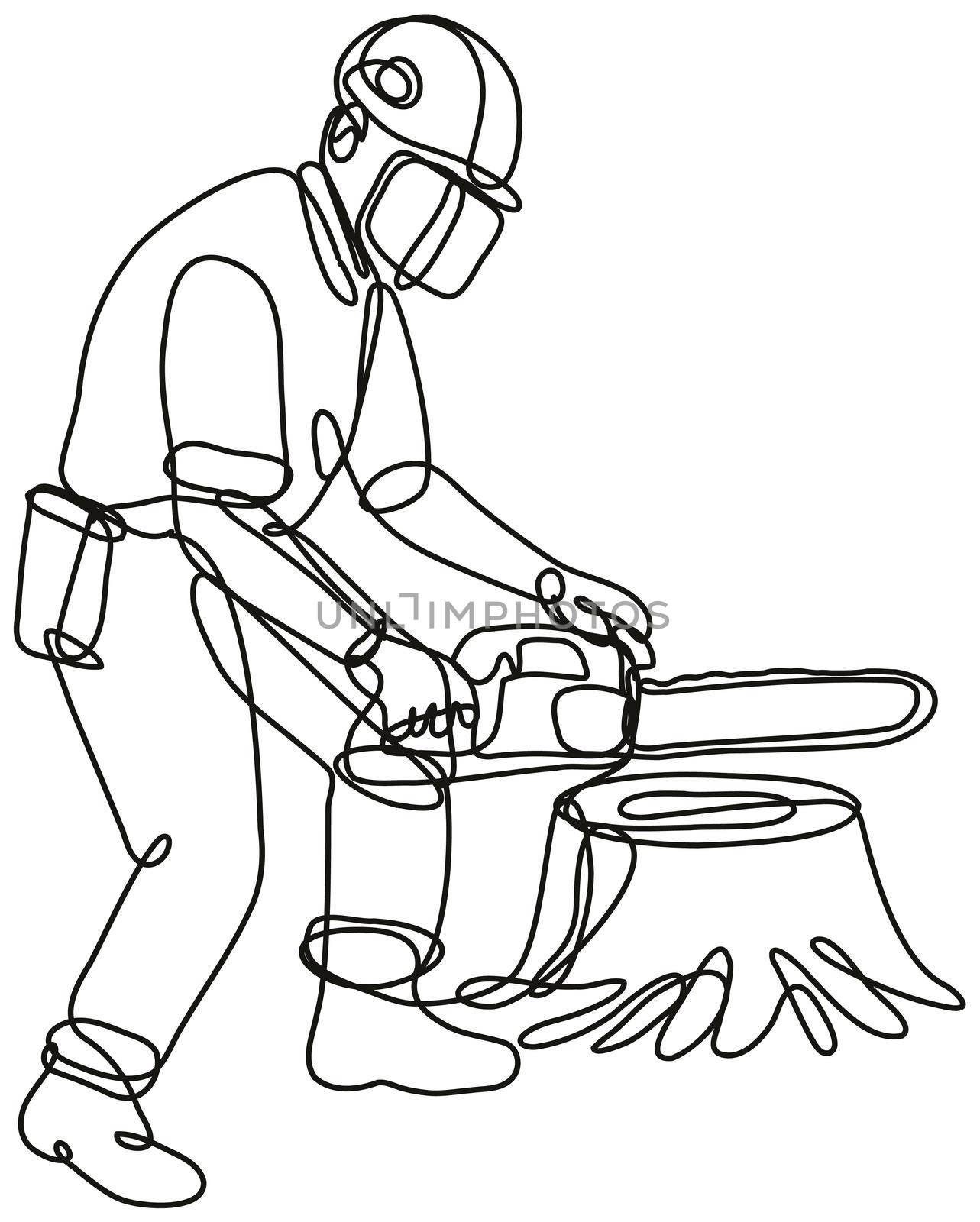 Arborist or Tree Surgeon with Chainsaw Continuous Line Drawing  by patrimonio