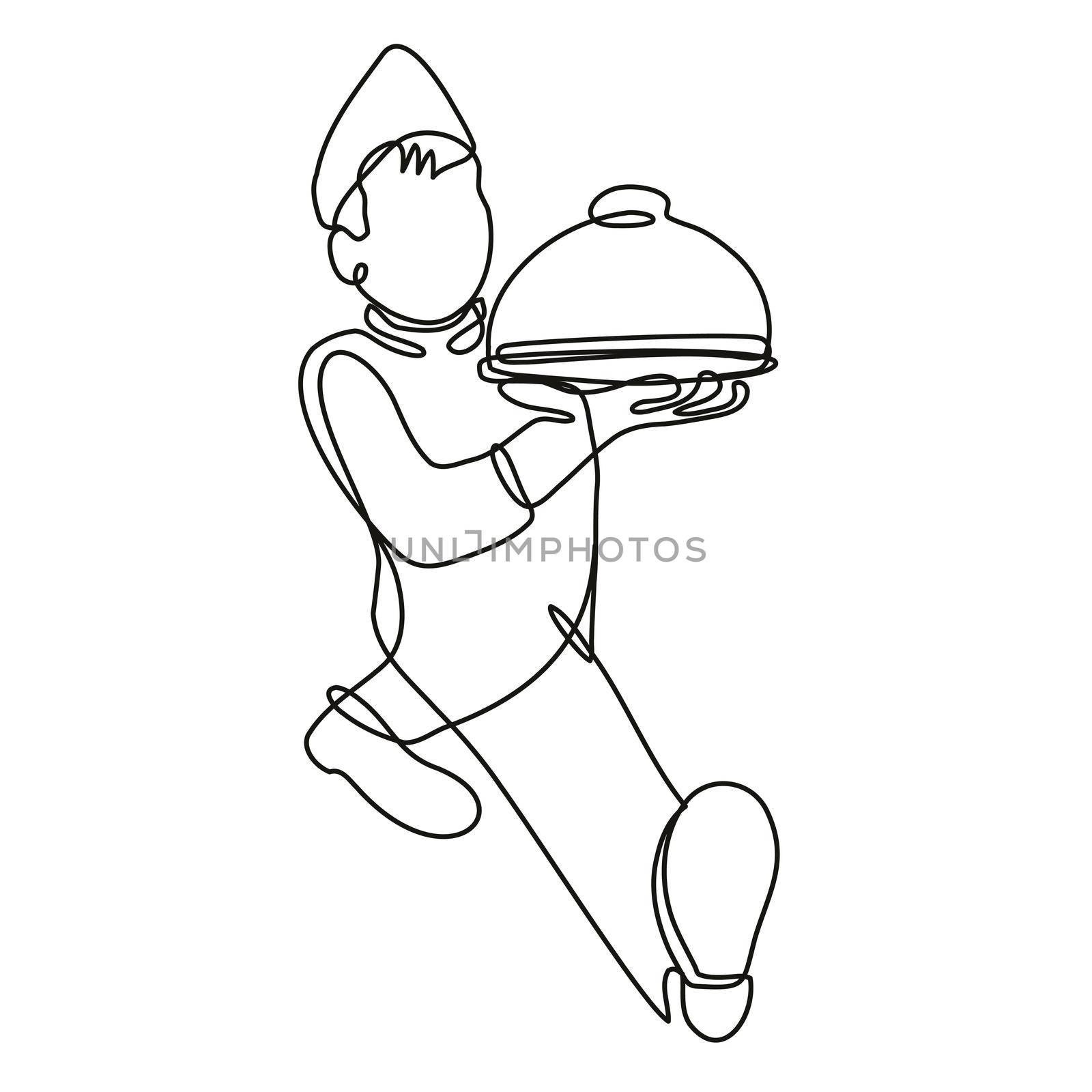 Waiter or Food Server Serving a Food Platter Front View Continuous Line Drawing  by patrimonio
