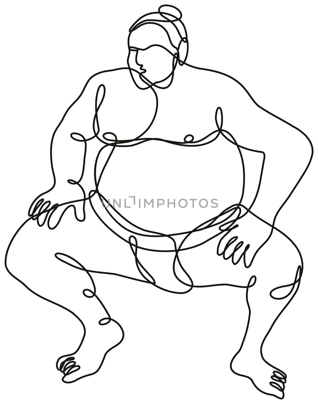 Sumo Wrestler or Rikishi Fighting Stance Front View Continuous Line Drawing by patrimonio