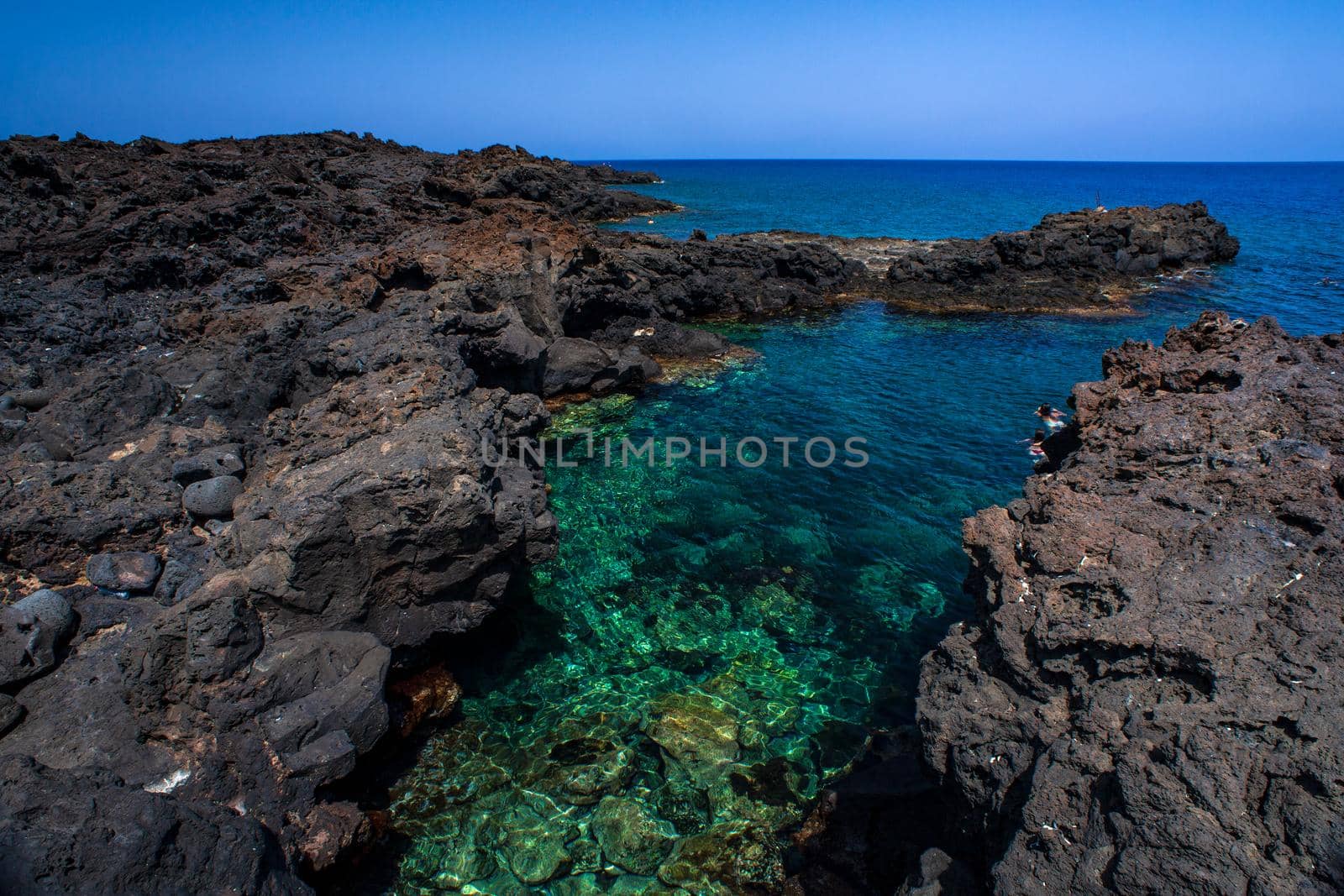 View of the lava beach of Linosa Called Mannarazza, Sicily. Italy