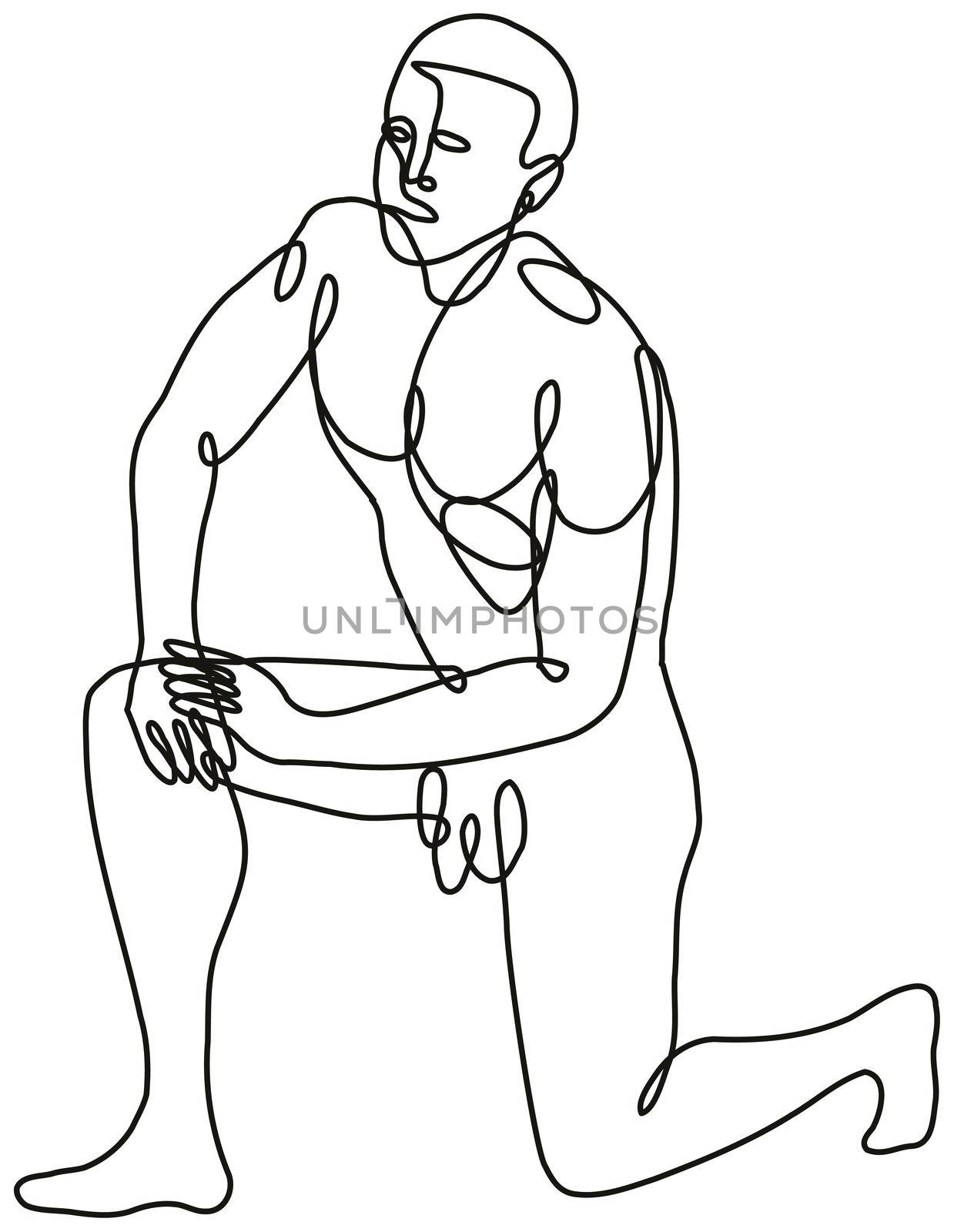 Nude Male Human Figure Kneeling on One Knee Done Continuous Line Drawing  by patrimonio