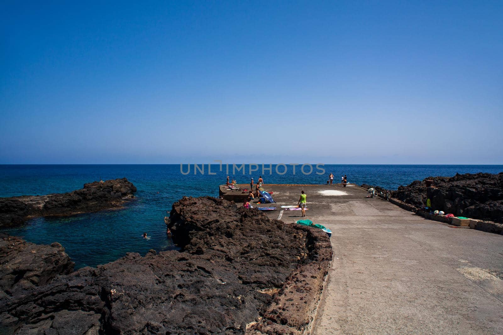 View of the lava beach of Linosa Called Mannarazza, Sicily. Italy