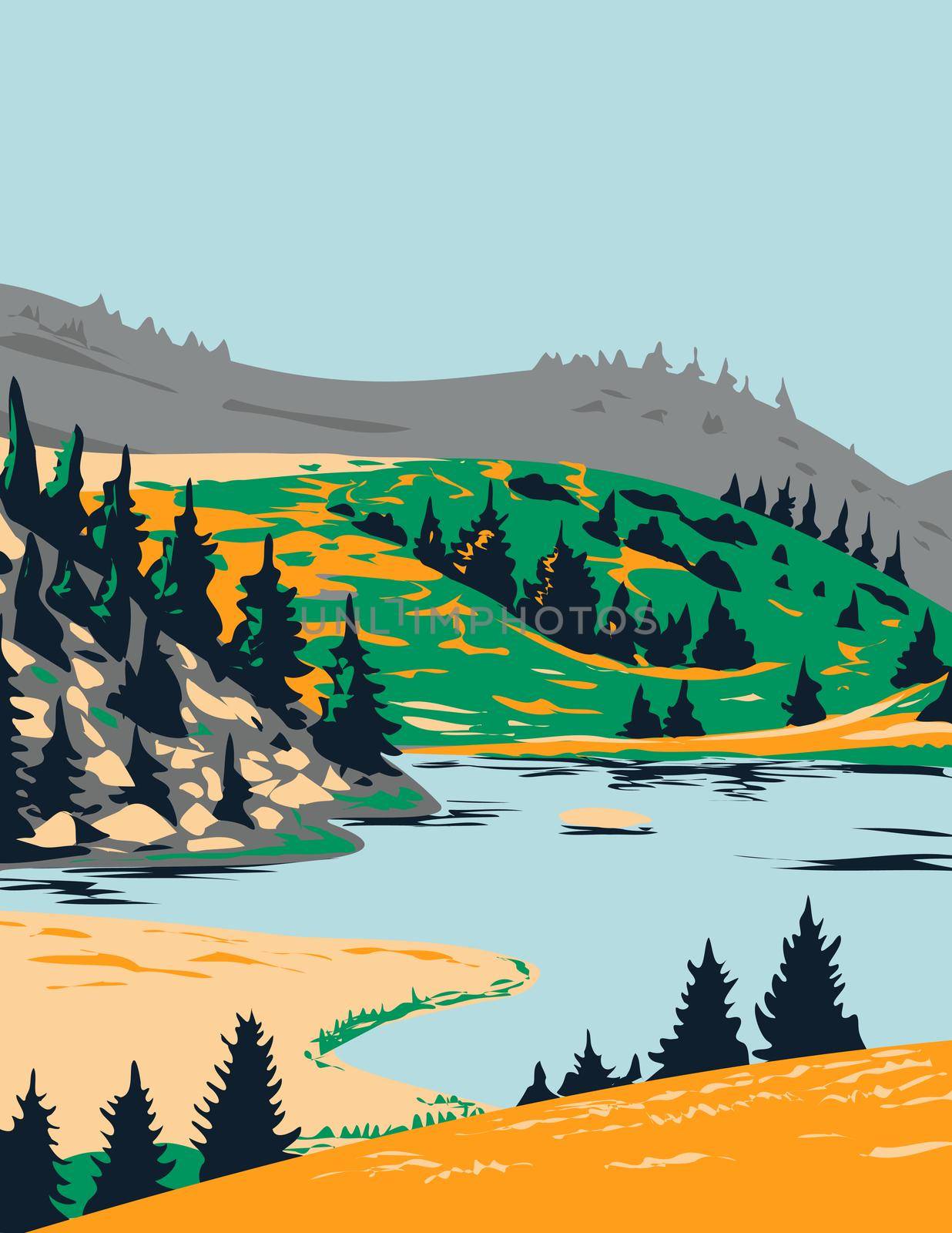 Lake Windeben in Nock Mountains National Park Carinthia Austria  Art Deco WPA Poster Art by patrimonio