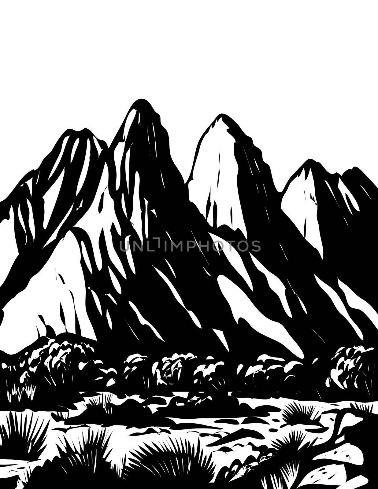 Organ Mountains-Desert Peaks National Monument in Las Cruces New Mexico USA WPA Black and White Art  by patrimonio