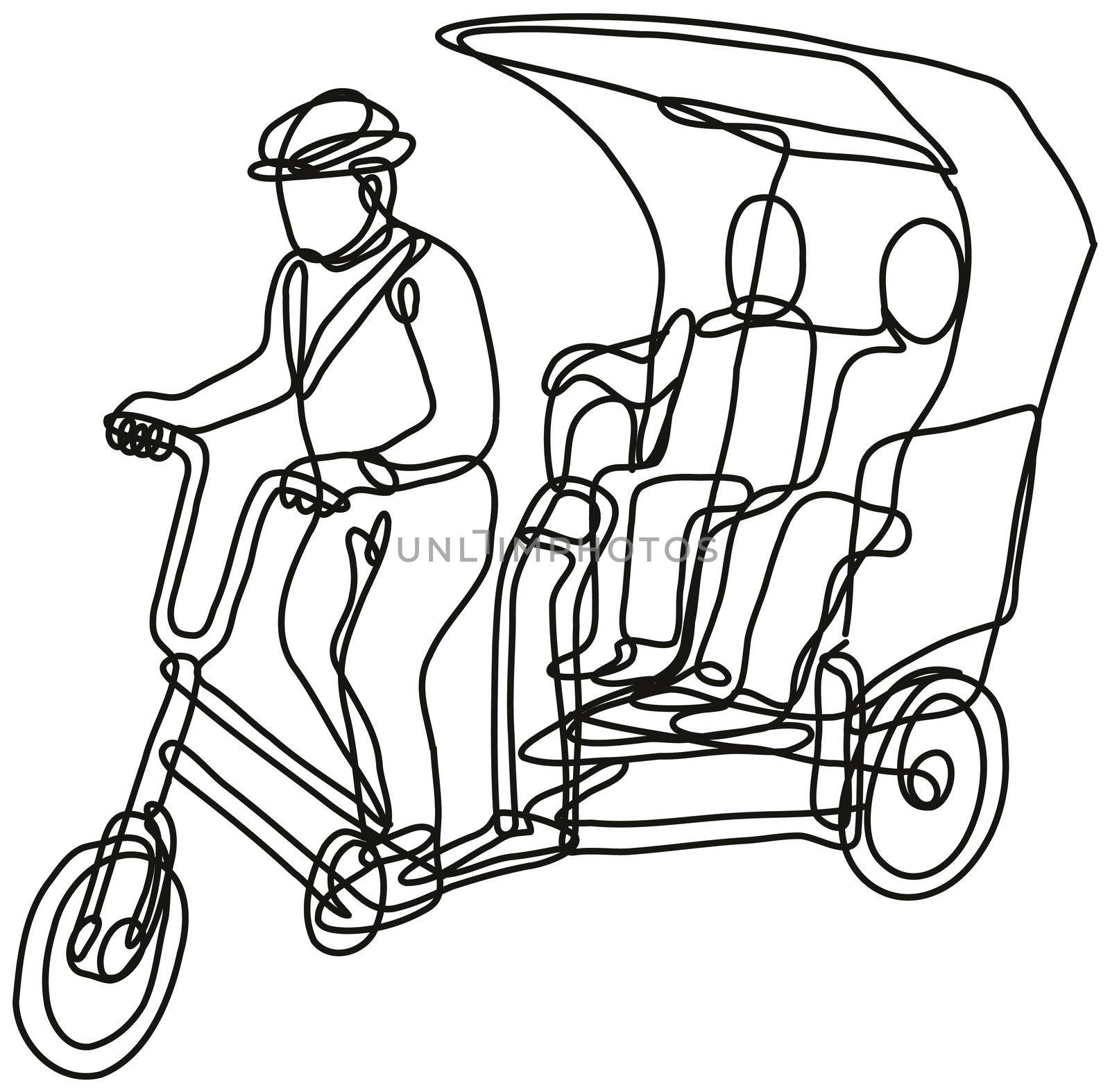 Toktok Tok Tok or 3 Wheel Tricycle Bike Continuous Line Drawing  by patrimonio