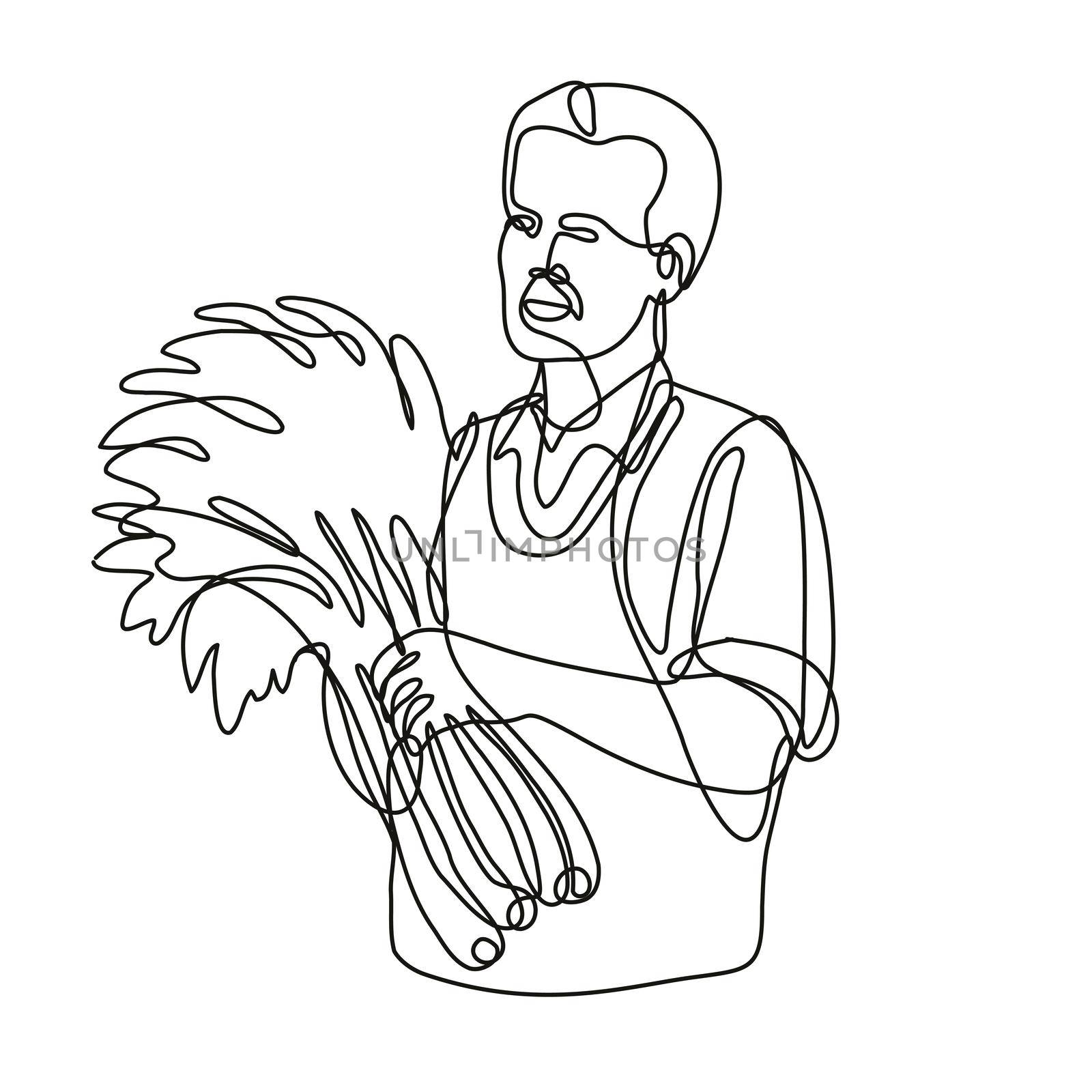 Green Grocer Holding Produce Front View Continuous Line Drawing  by patrimonio