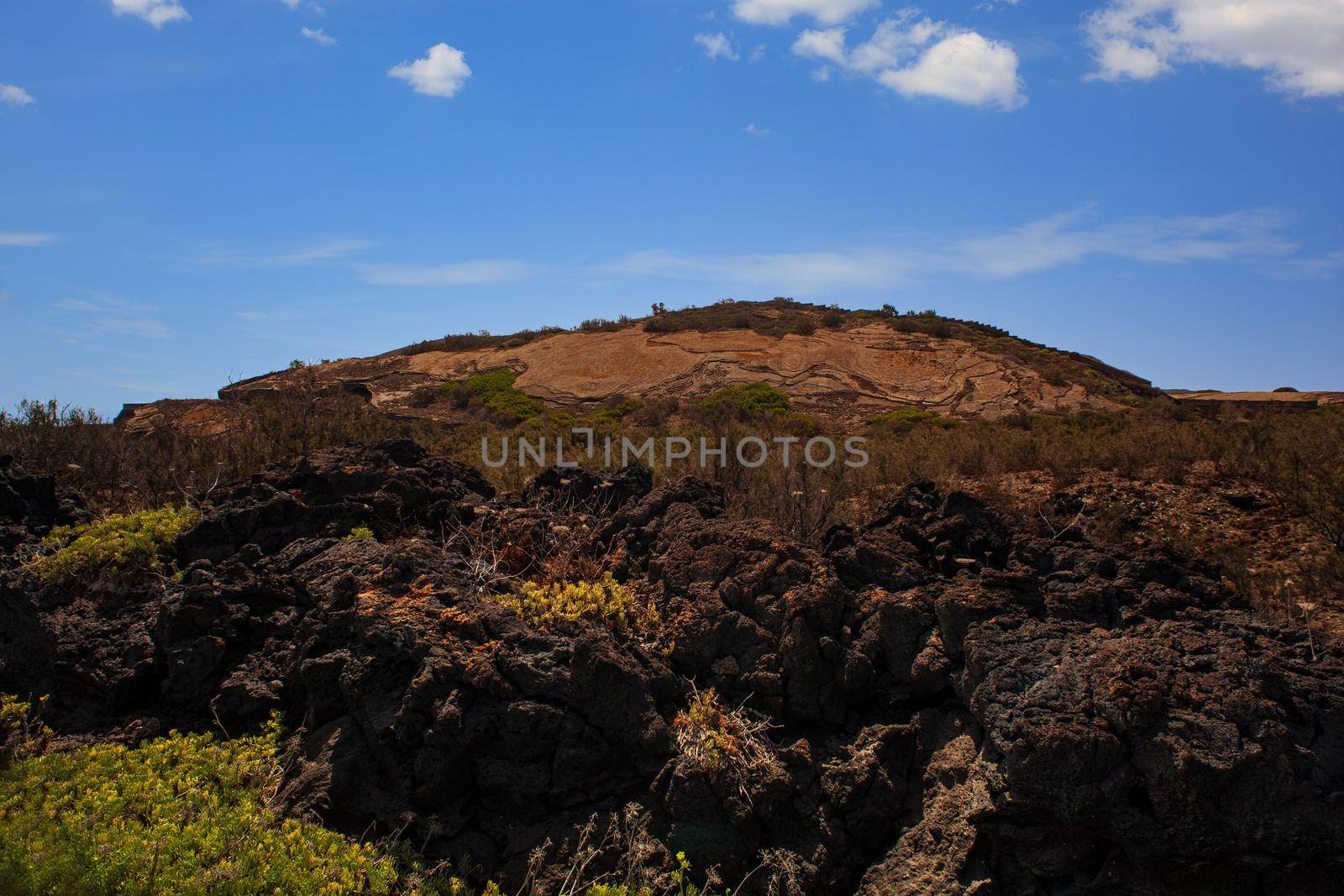 View of the lava rock of Linosa, Sicily. Italy