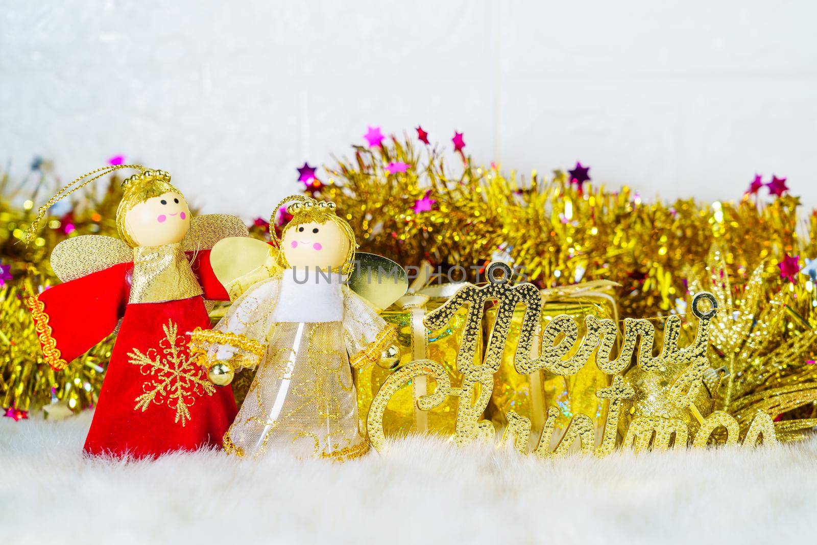 Chrismas doll with Christmas ornaments and decorations