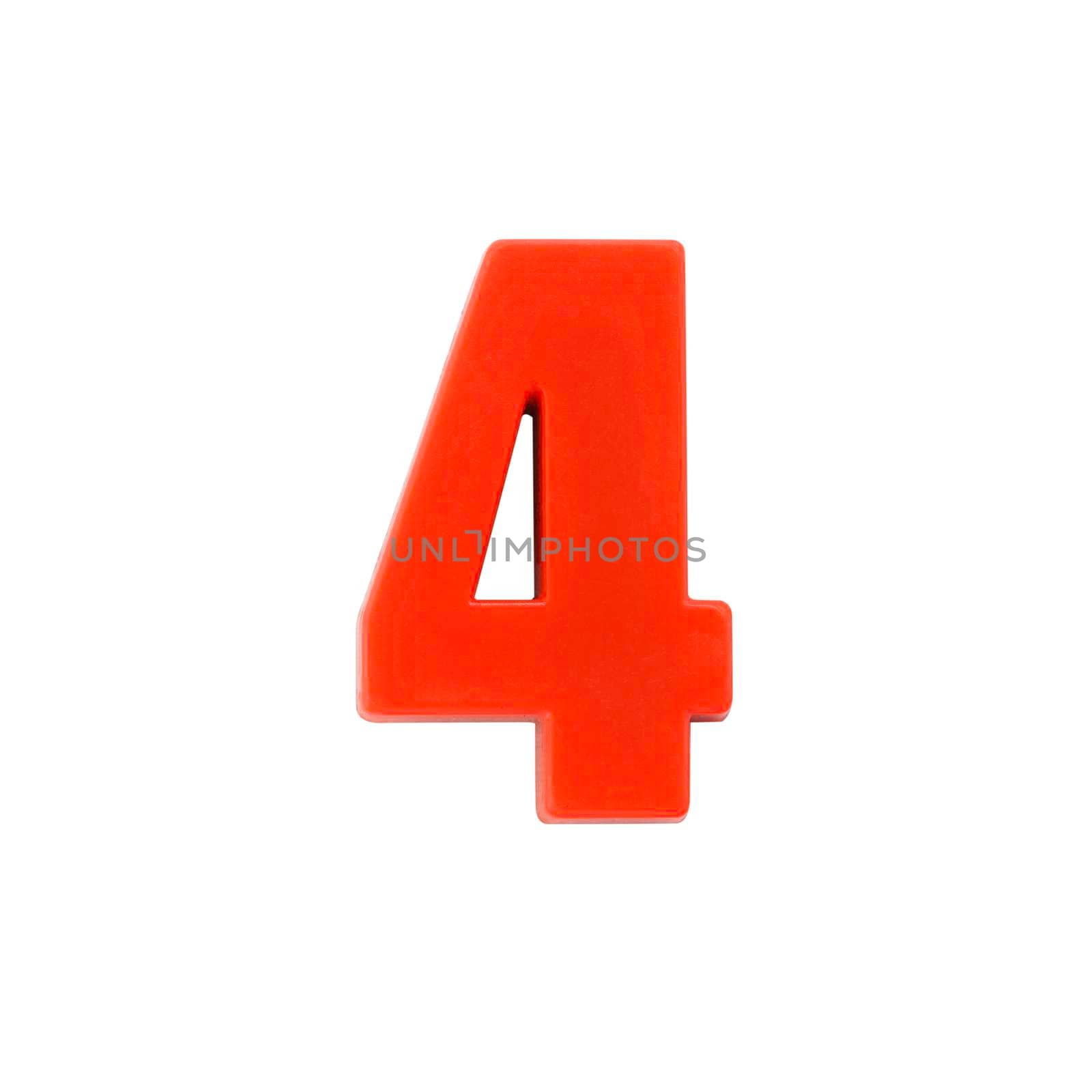 Shot of a number four made of red plastic with clipping path by stoonn