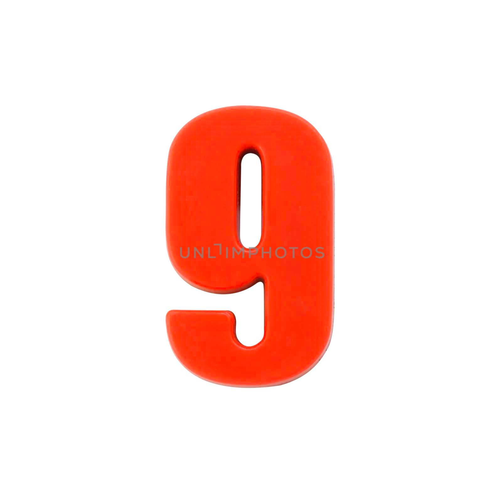 Shot of a number nine made of red plastic with clipping path by stoonn
