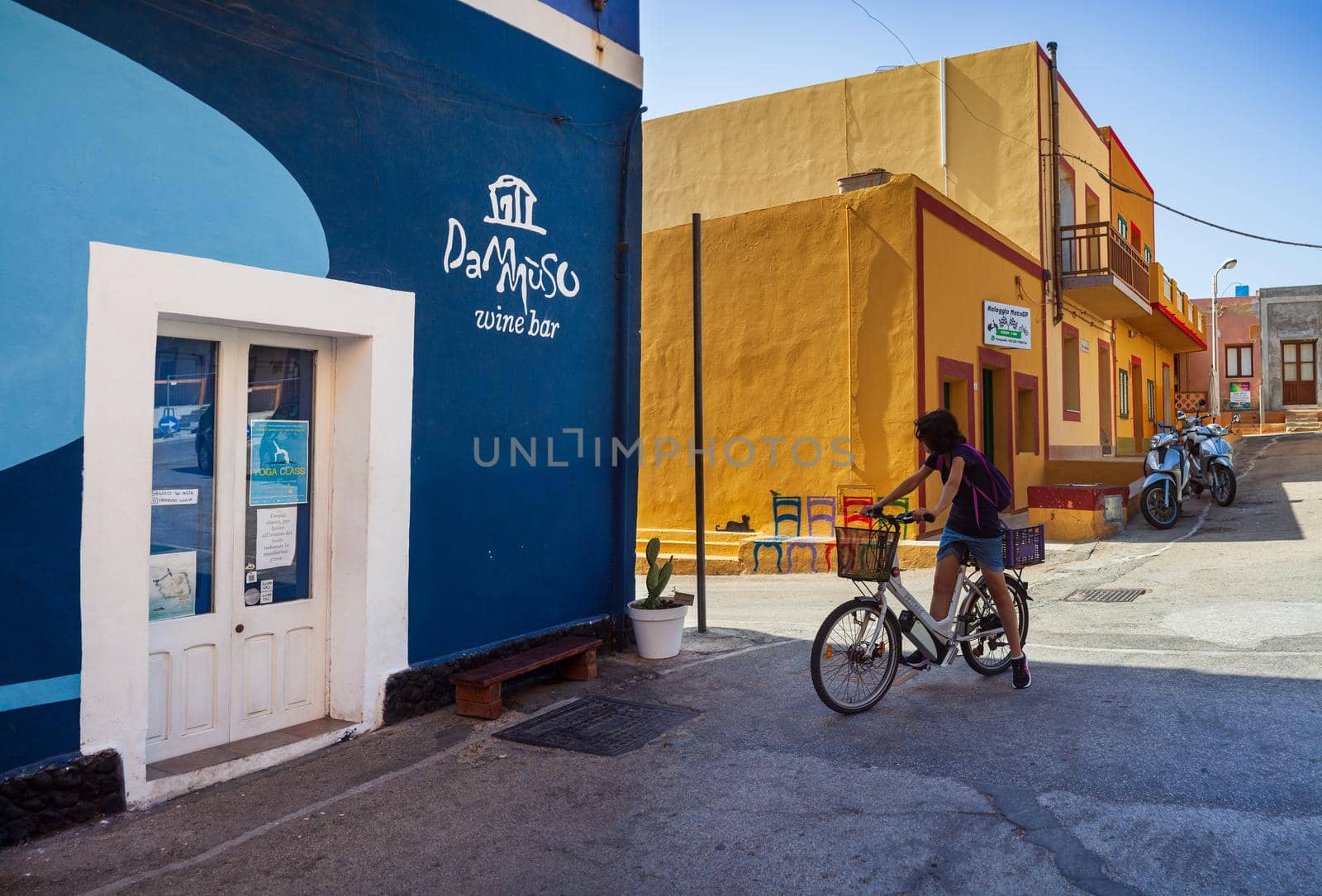 View of typical wine bar of Linosa called Dammuso, Italy by bepsimage