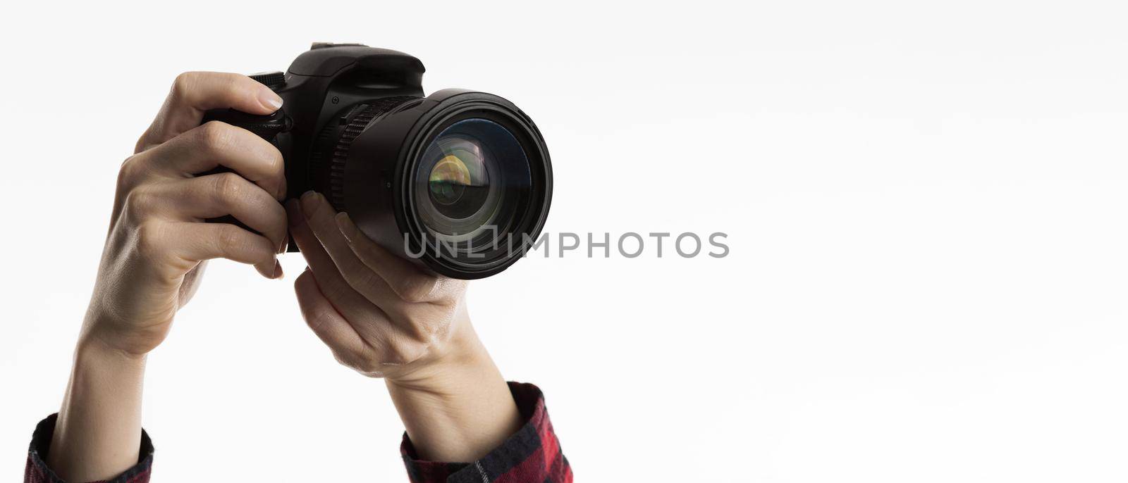 front view hands holding camera. Resolution and high quality beautiful photo