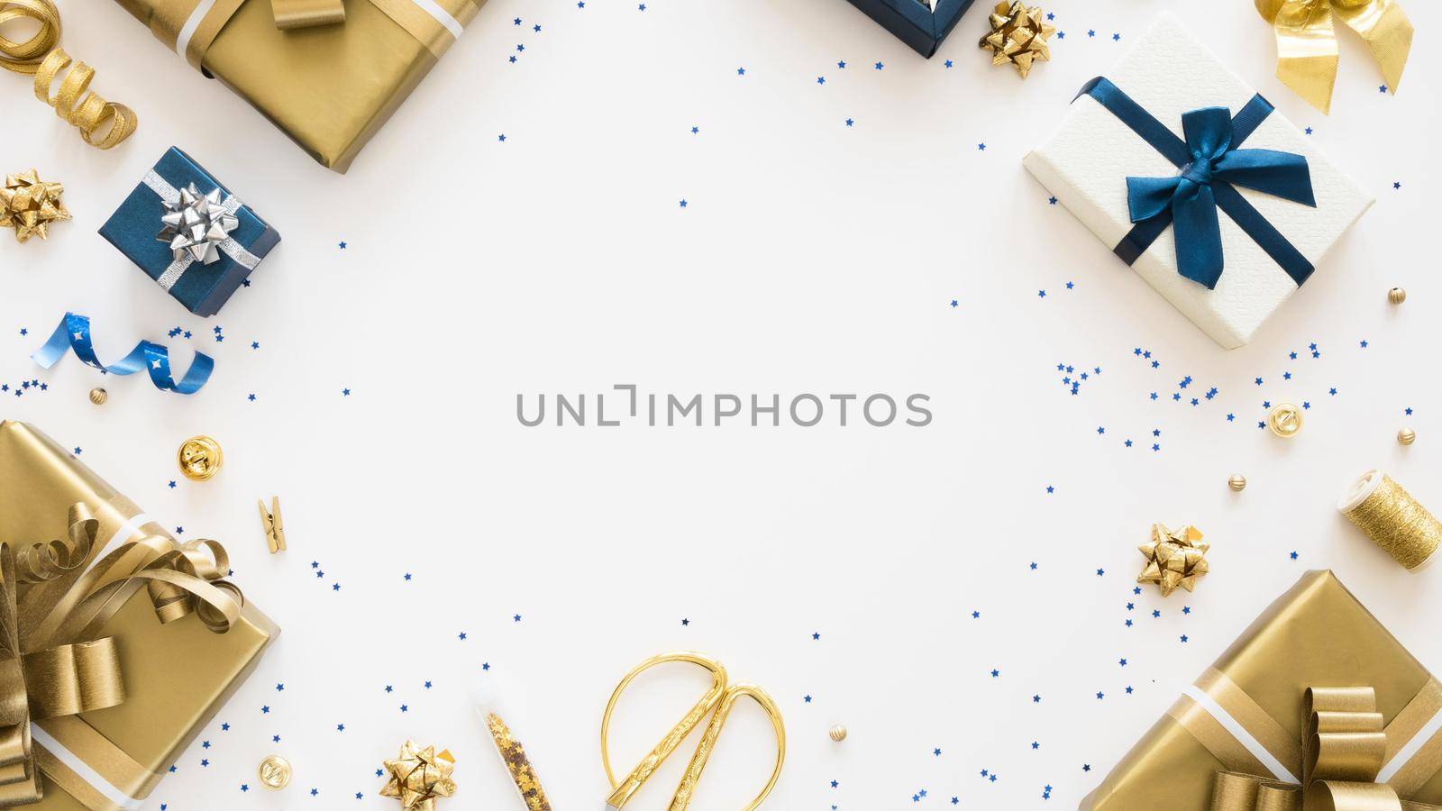 flat lay composition wrapped presents with copy space. High quality beautiful photo concept by Zahard