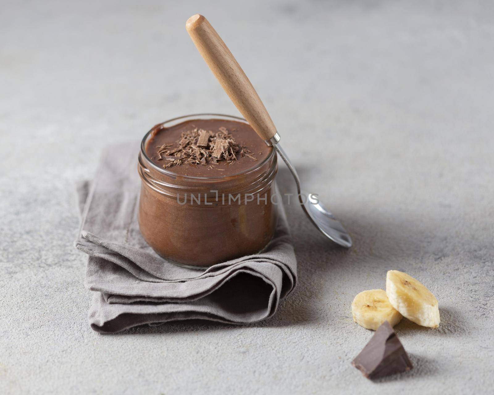 high angle banana chocolate pudding. Resolution and high quality beautiful photo