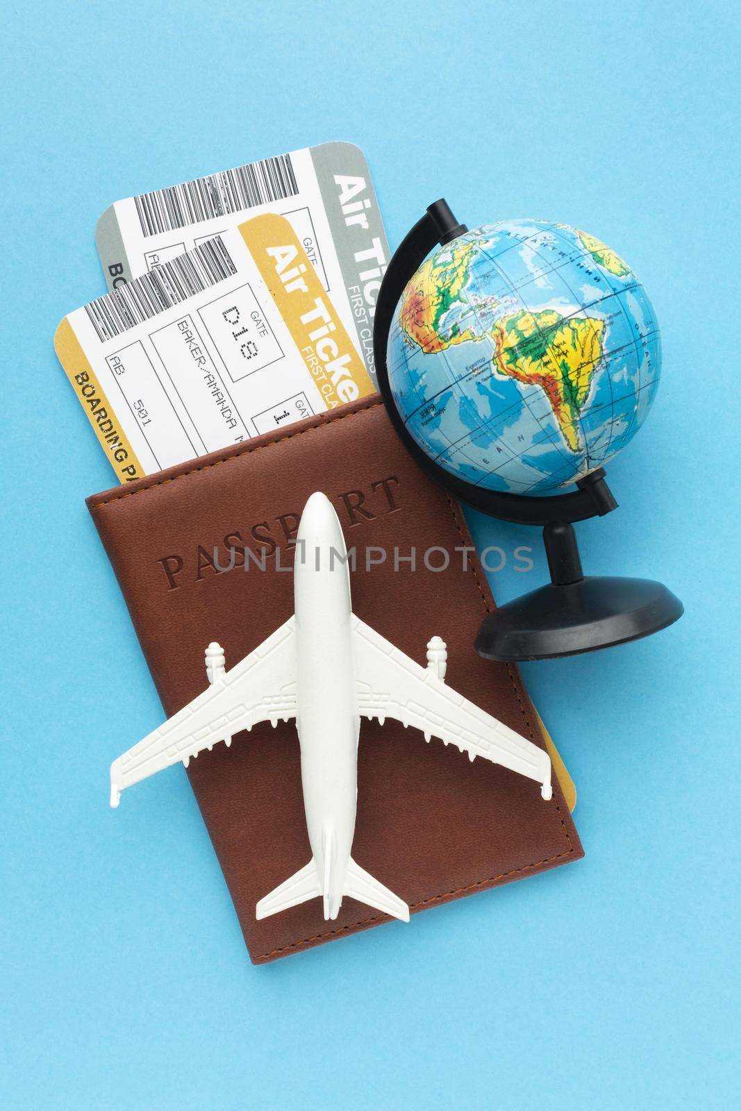 top view passport tickets arrangement. High quality beautiful photo concept by Zahard