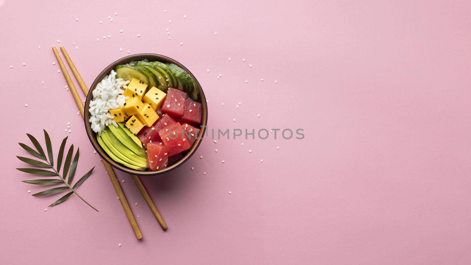flat lay assortment delicious poke bowl. High quality beautiful photo concept by Zahard
