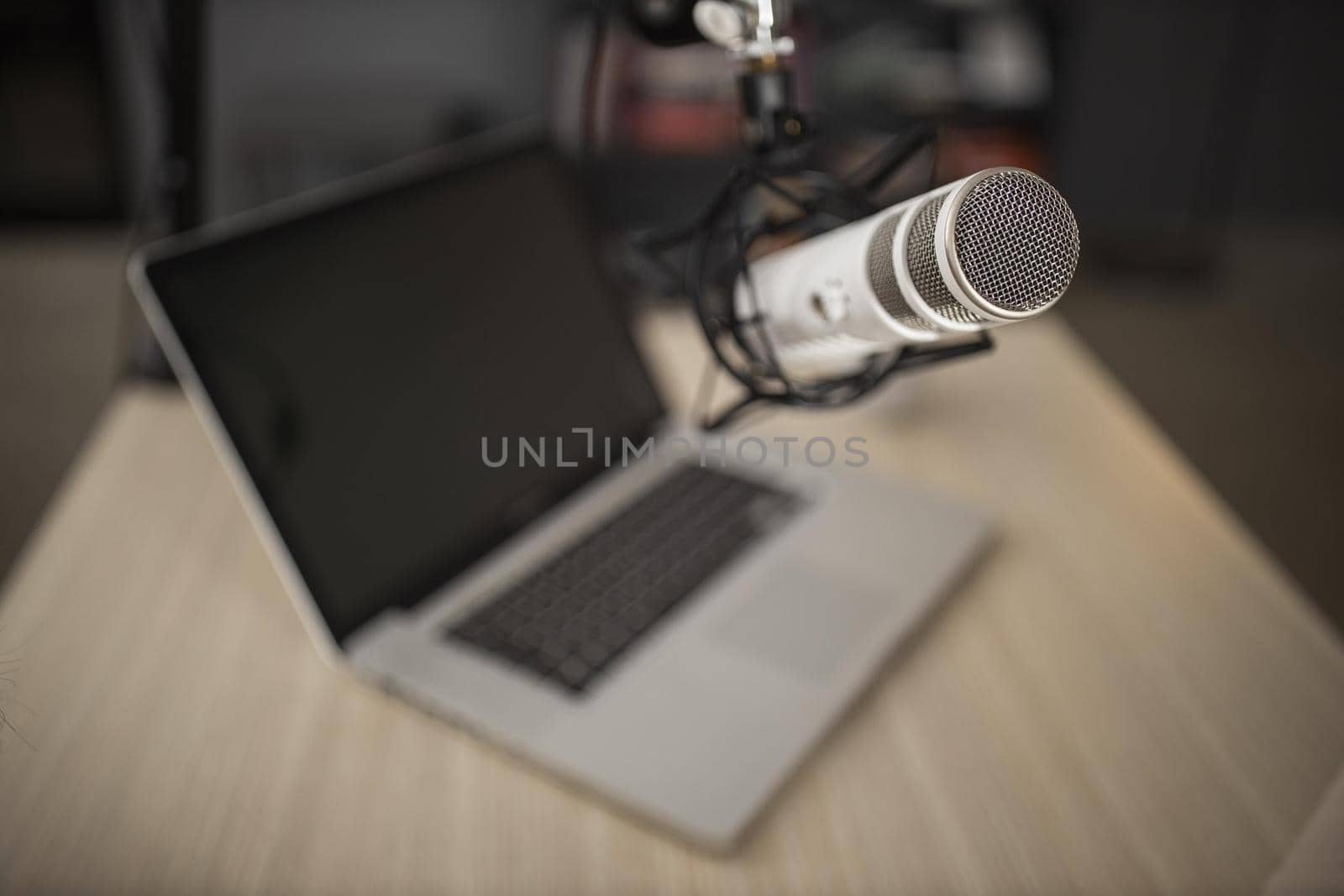 high angle radio microphone laptop. High quality beautiful photo concept by Zahard