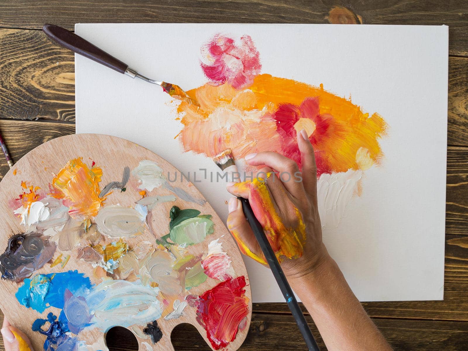 top view artist painting with brush palette. High quality beautiful photo concept by Zahard