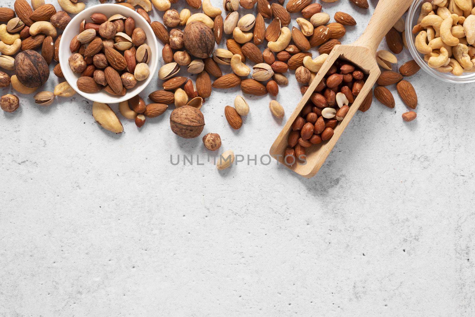 top view nuts concept with copy space. High quality beautiful photo concept by Zahard