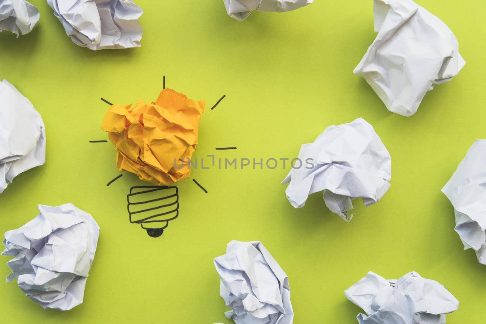 light bulb doodle with crumpled paper. Resolution and high quality beautiful photo