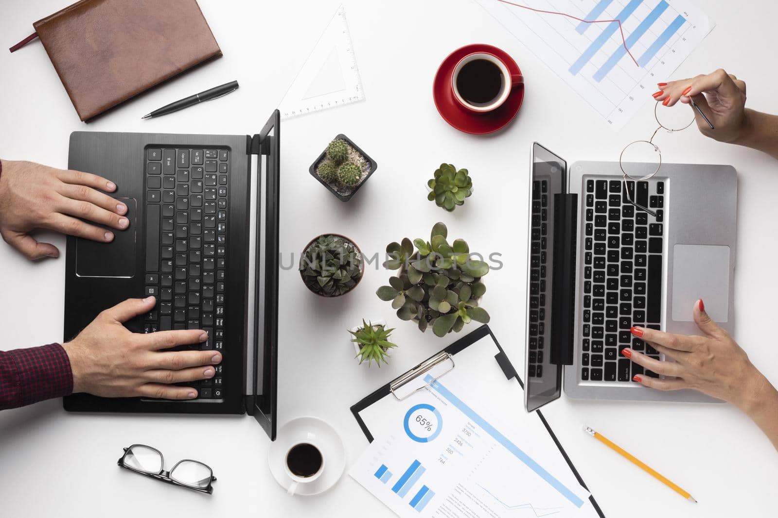 top view office desk composition. High quality beautiful photo concept by Zahard