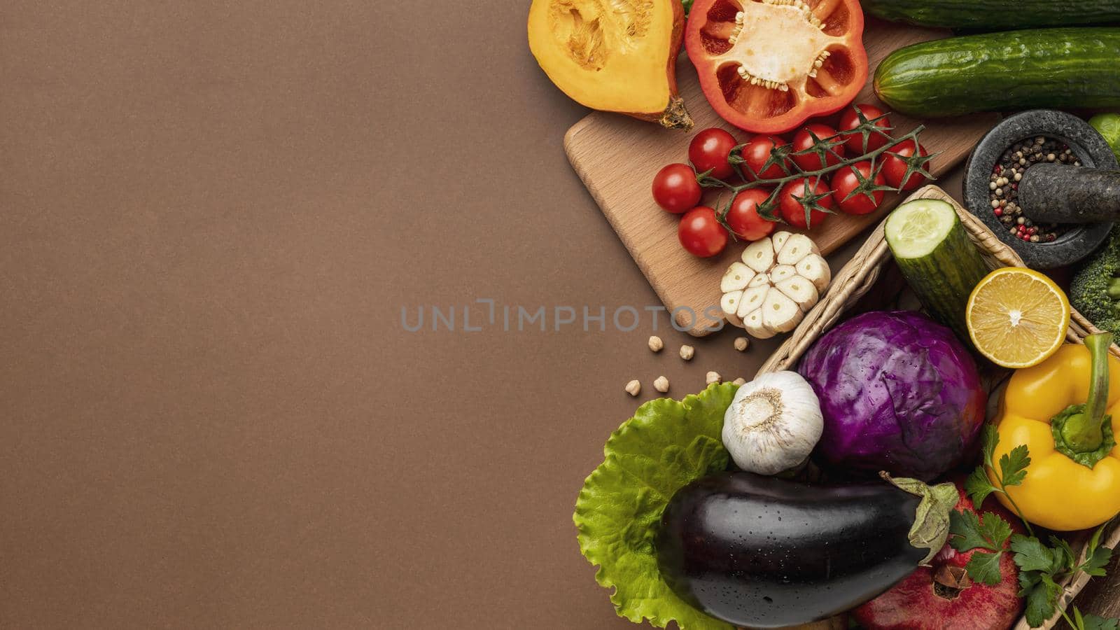 flat lay basket organic vegetables with copy space. High quality beautiful photo concept by Zahard