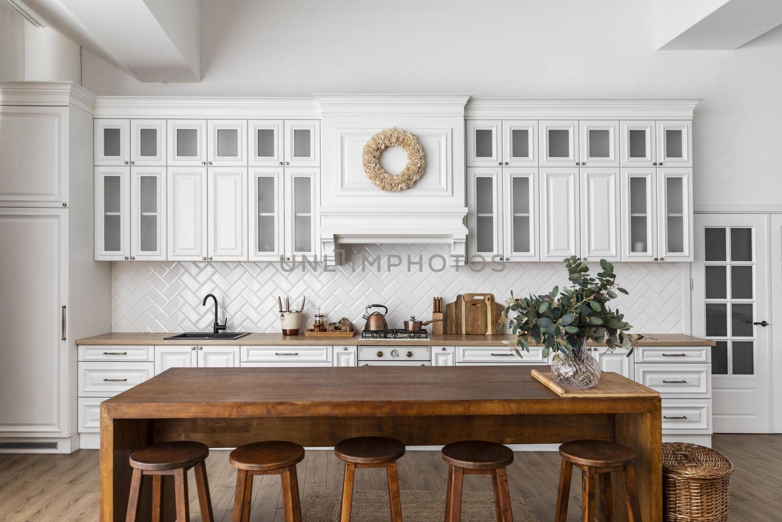 kitchen interior design with wooden table. Resolution and high quality beautiful photo