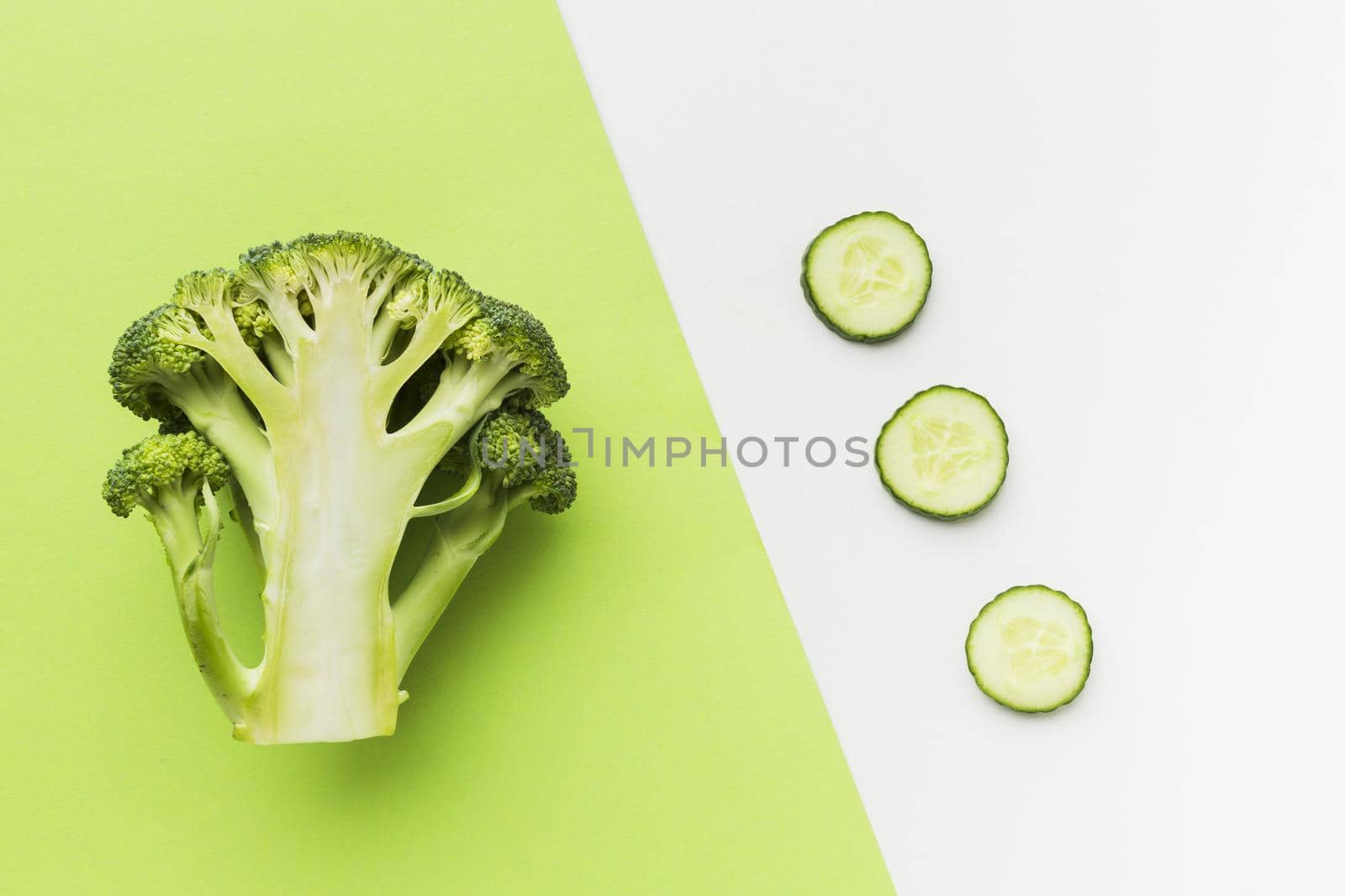 top view half broccoli cucumber slices. Resolution and high quality beautiful photo