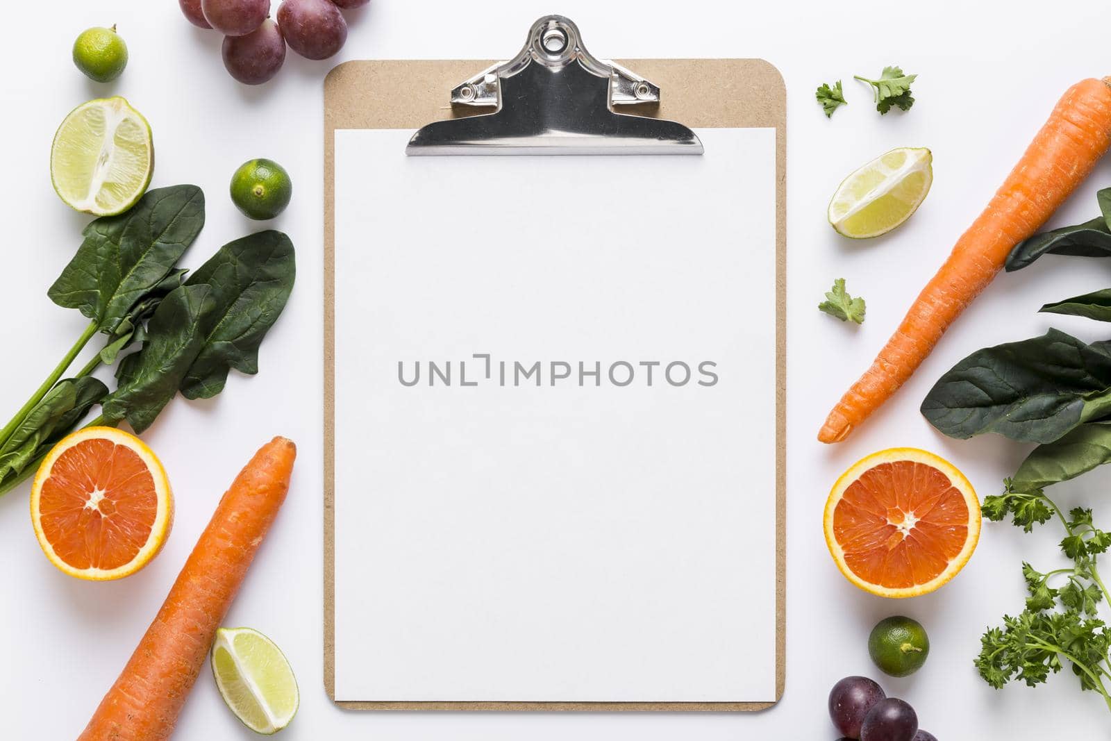 top view blank menu with spinach carrots. High quality beautiful photo concept by Zahard