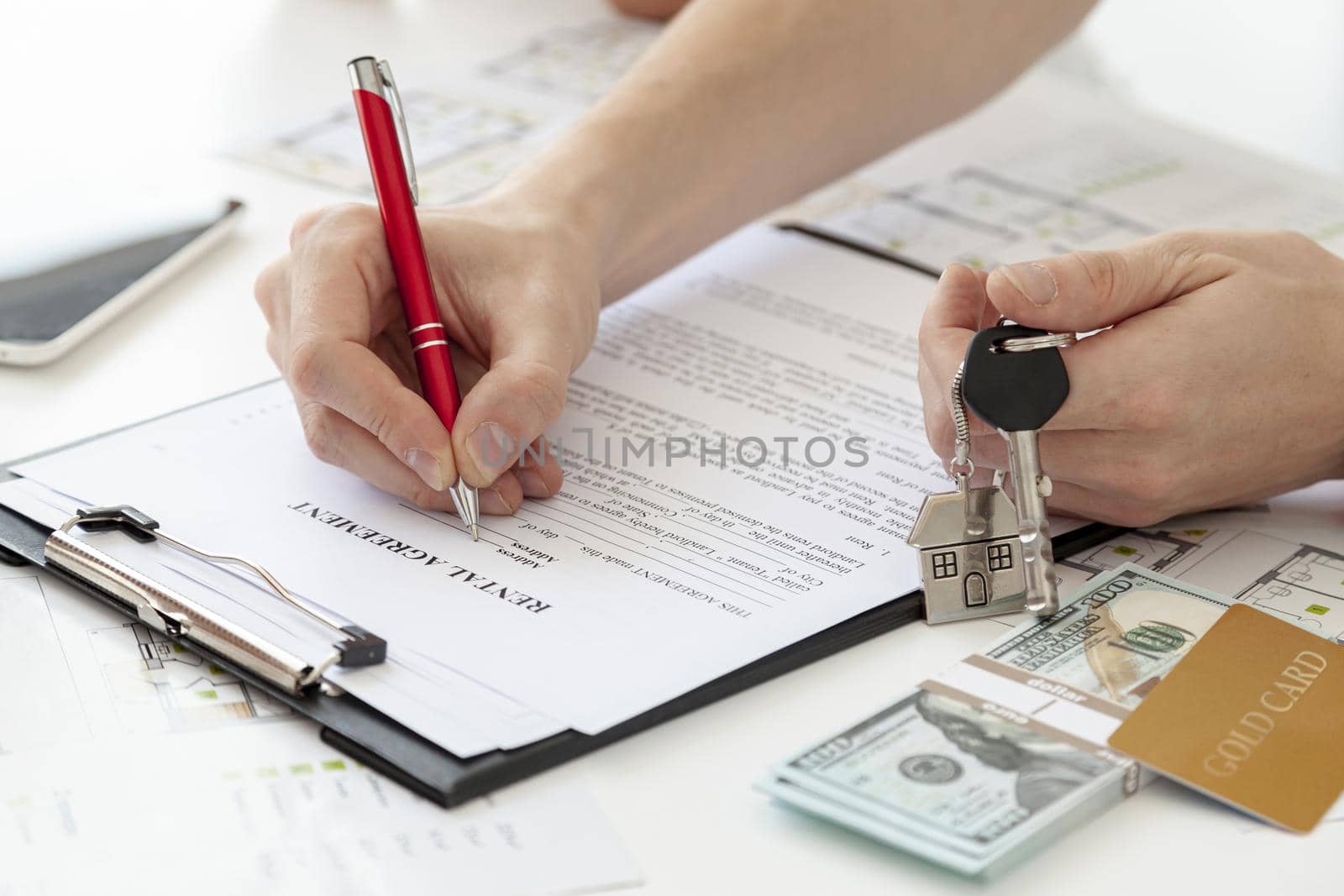 high angle man signing contract new home. Resolution and high quality beautiful photo