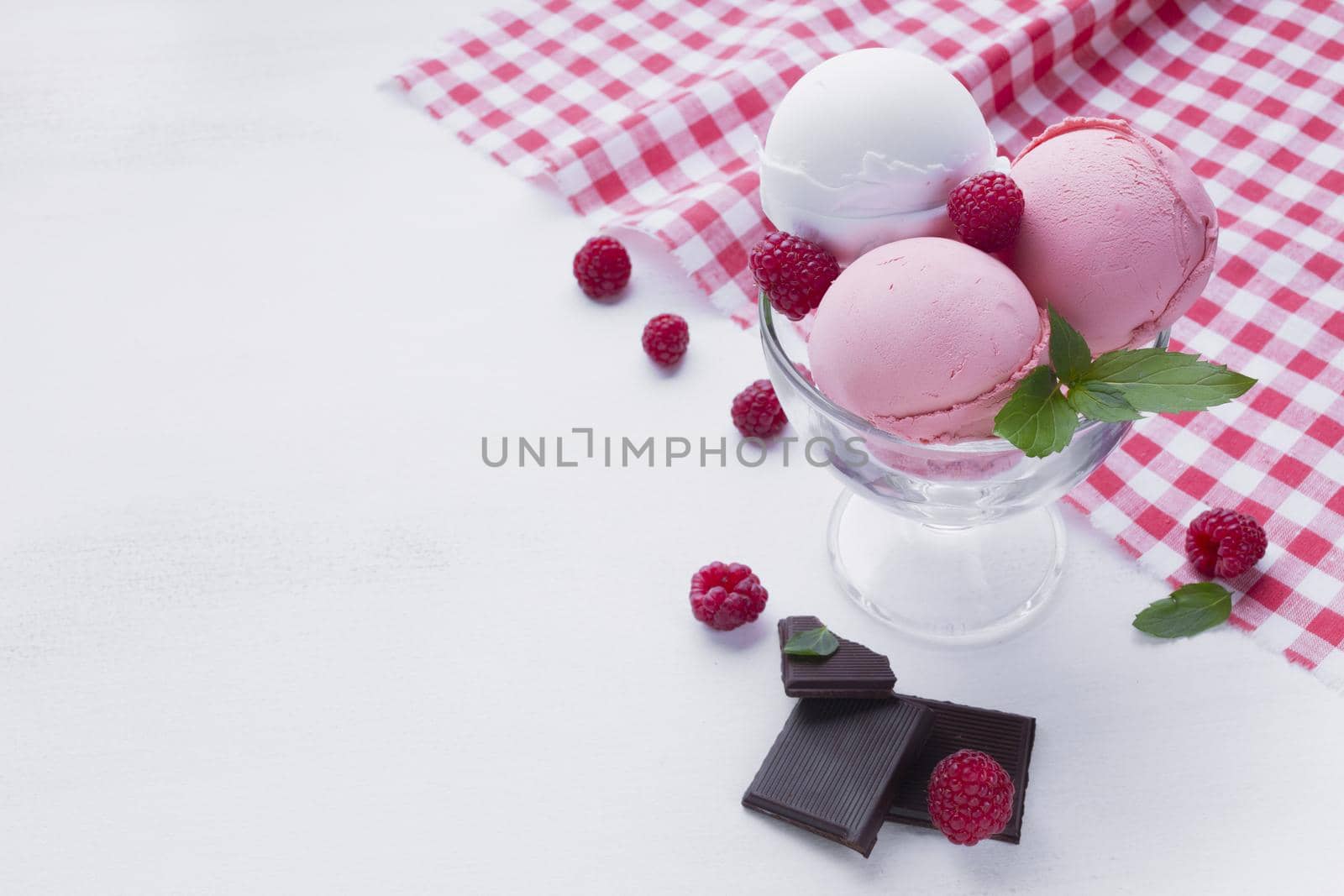 glass vanilla raspberries ice cream. High quality beautiful photo concept by Zahard