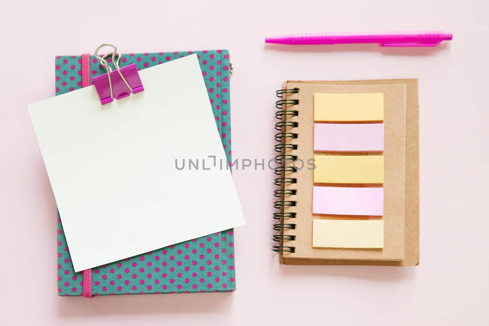 high angle view various stationeries pink background. Resolution and high quality beautiful photo